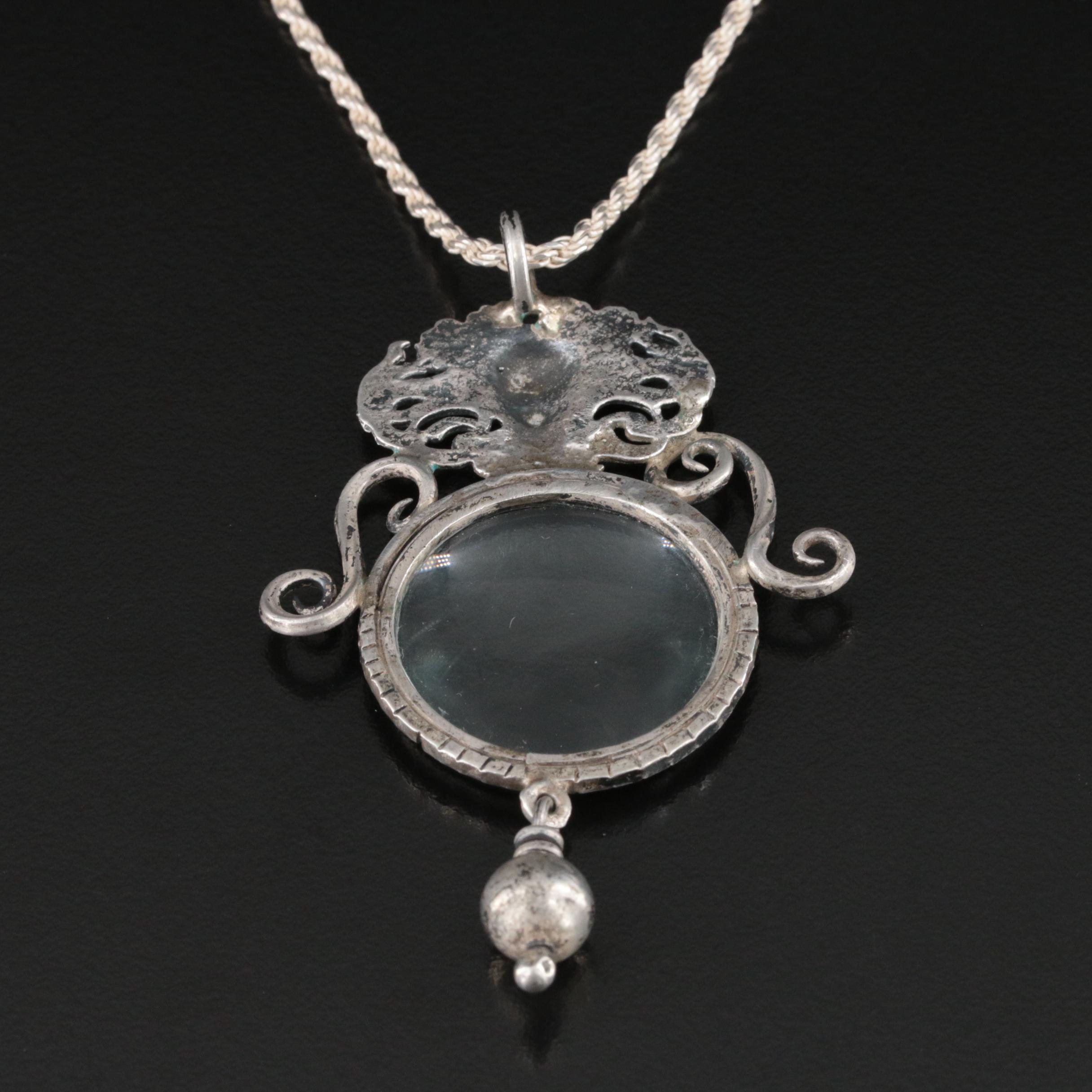 Art Nouveau Style Sterling Glass Figural Pendant Necklace