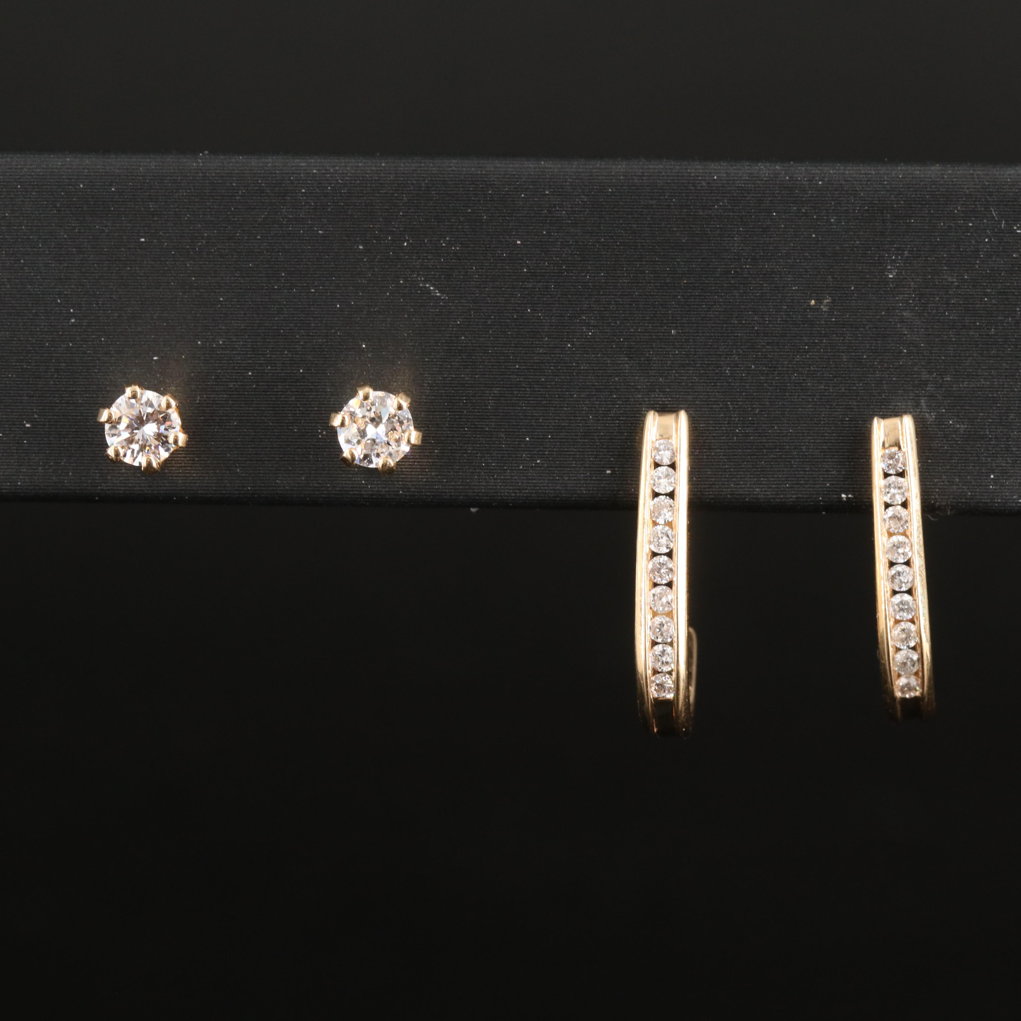 14K 0.46 CTW Diamond Stud Earrings and 0.27 CTW J Hoop Earrings