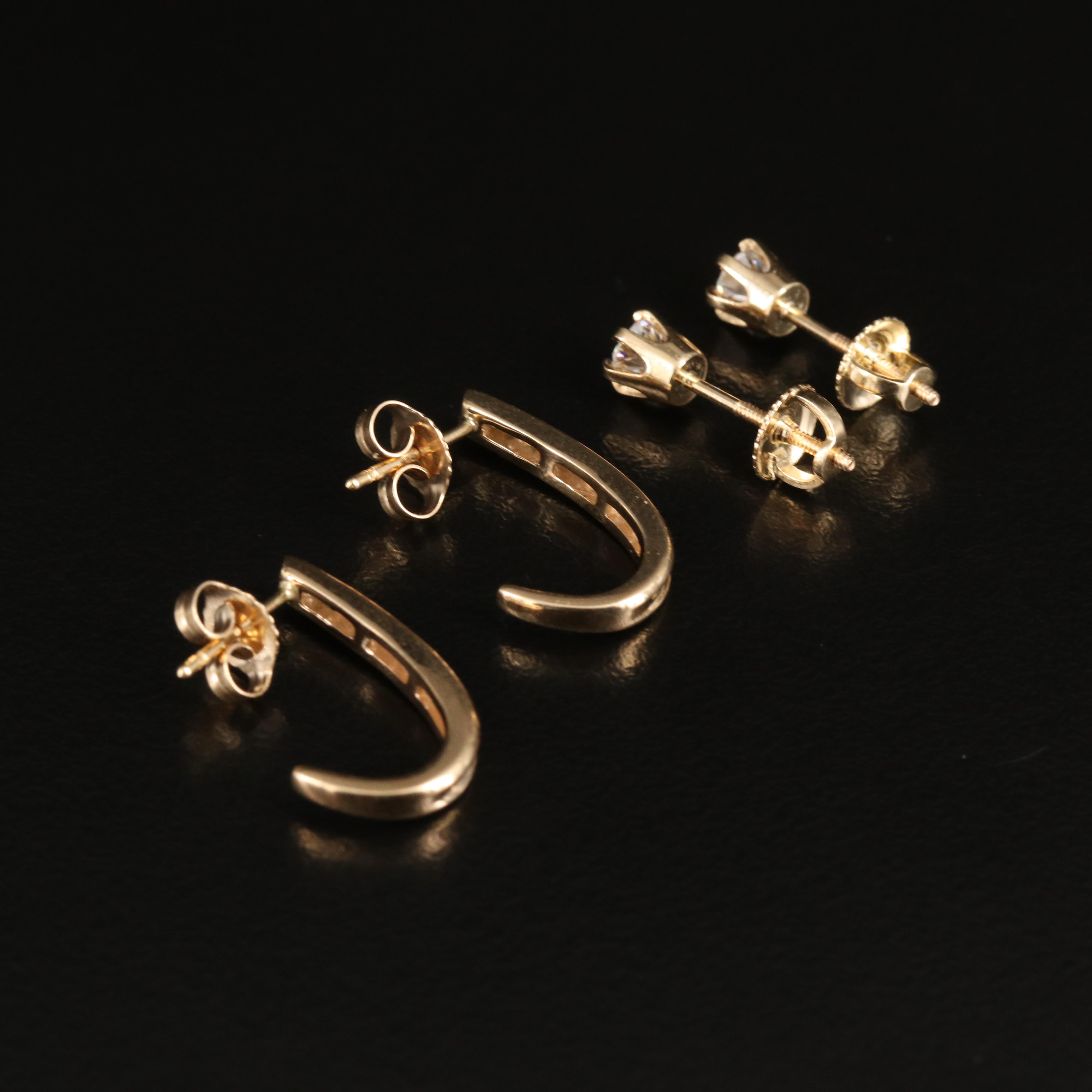 14K 0.46 CTW Diamond Stud Earrings and 0.27 CTW J Hoop Earrings