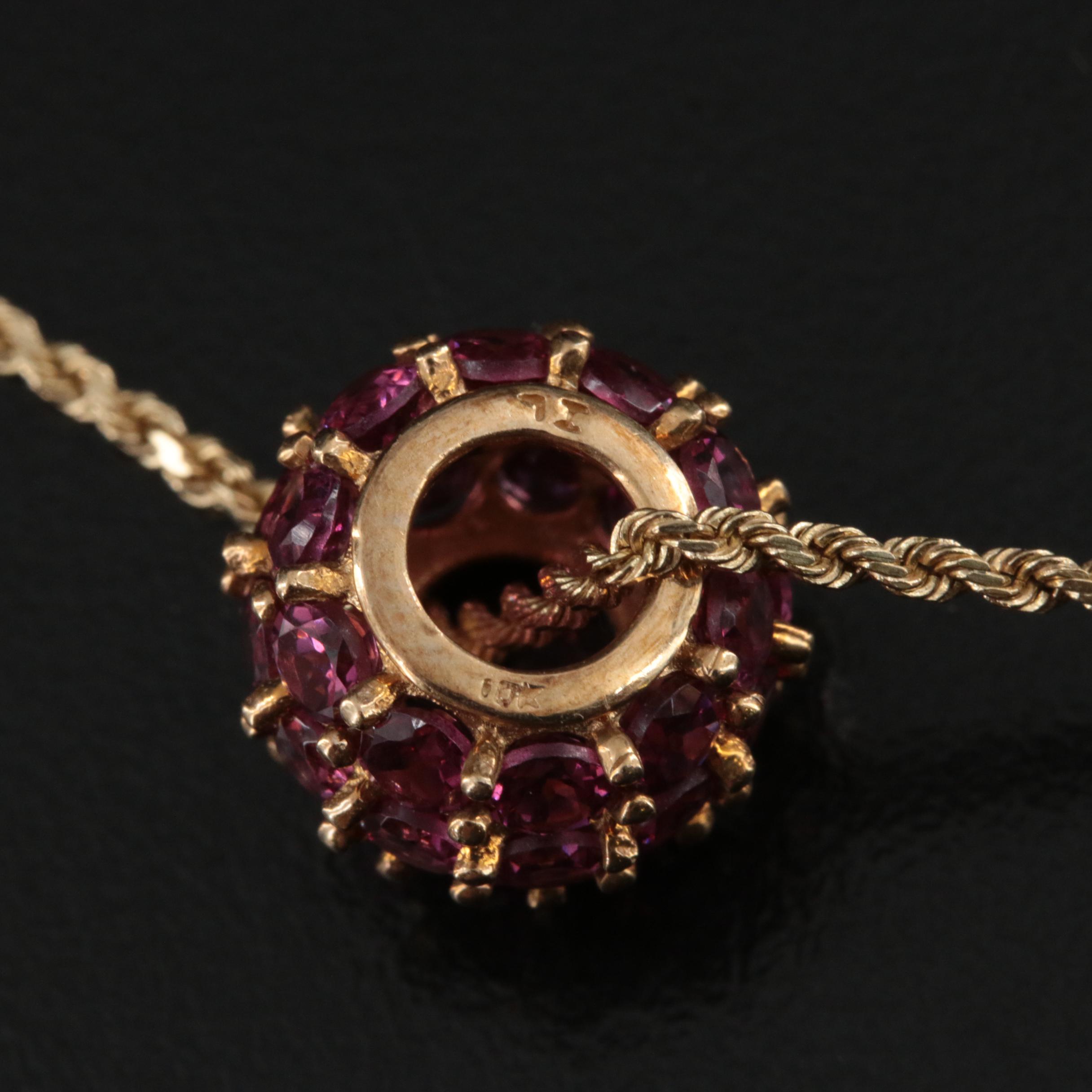 10K Tanzanite, Garnet and Iolite Bead on 14K Rope Chain Necklace