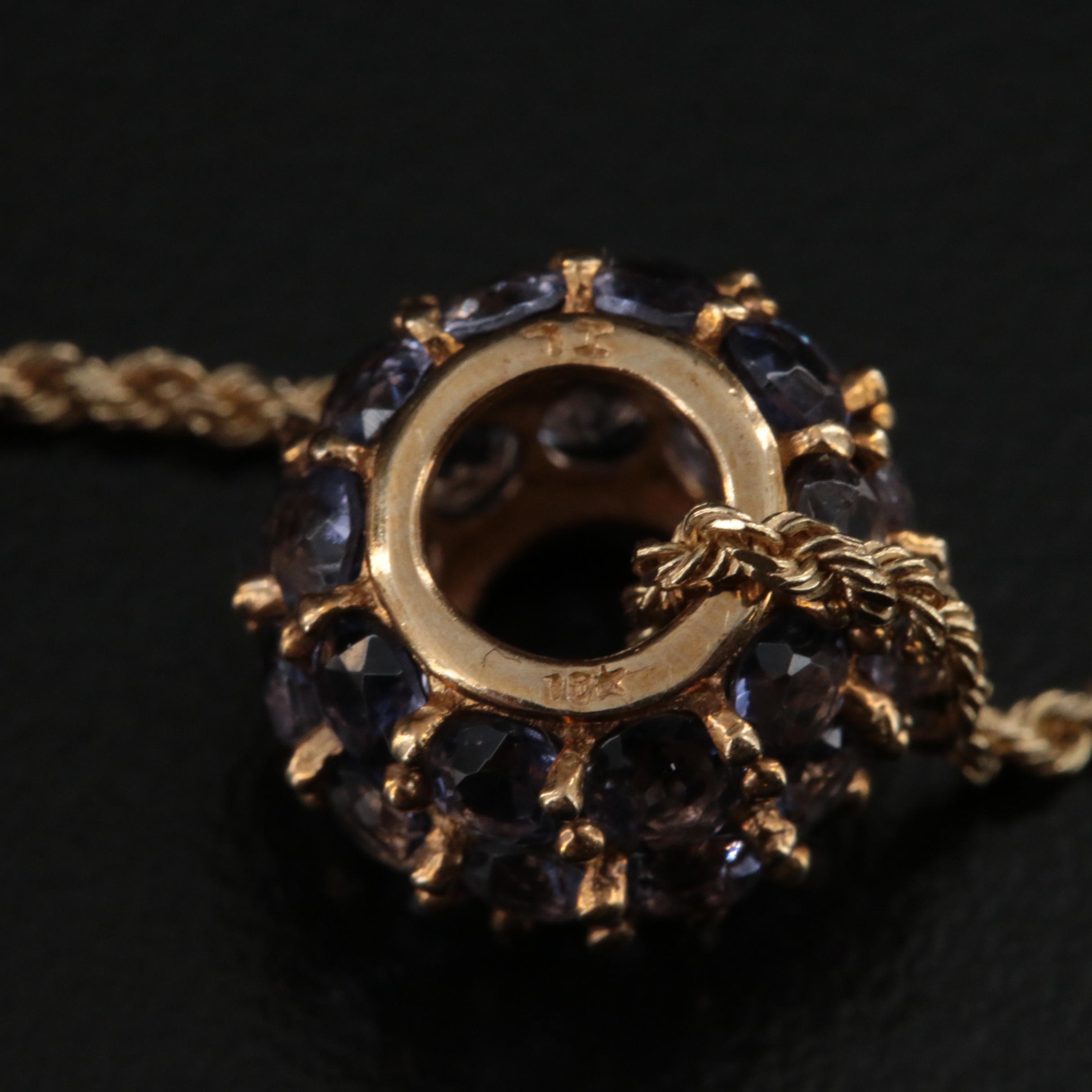 10K Tanzanite, Garnet and Iolite Bead on 14K Rope Chain Necklace