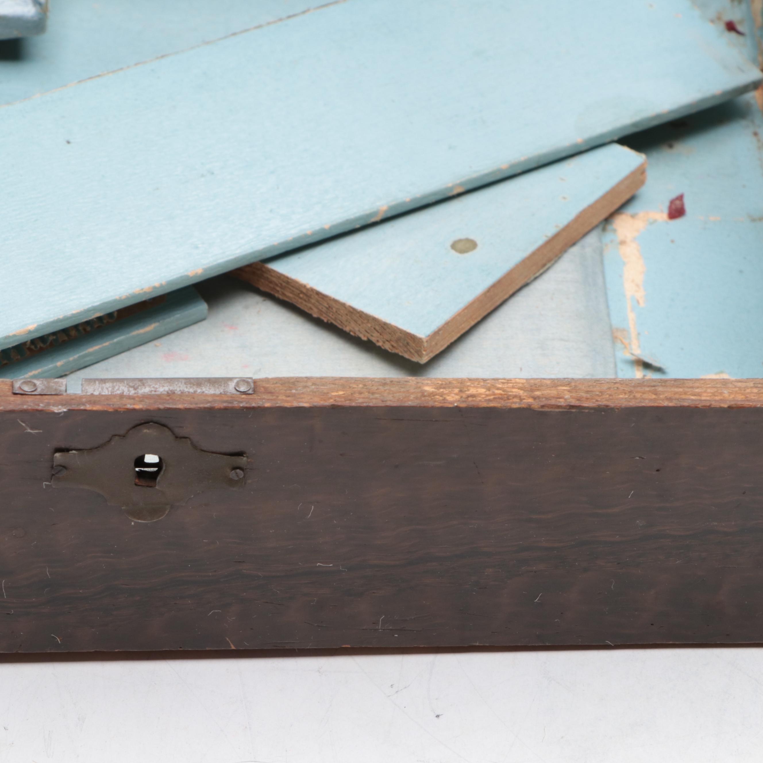 Wooden Dough Bowl with Wooden Boxes, Burlap and Fabric Scrap Balls
