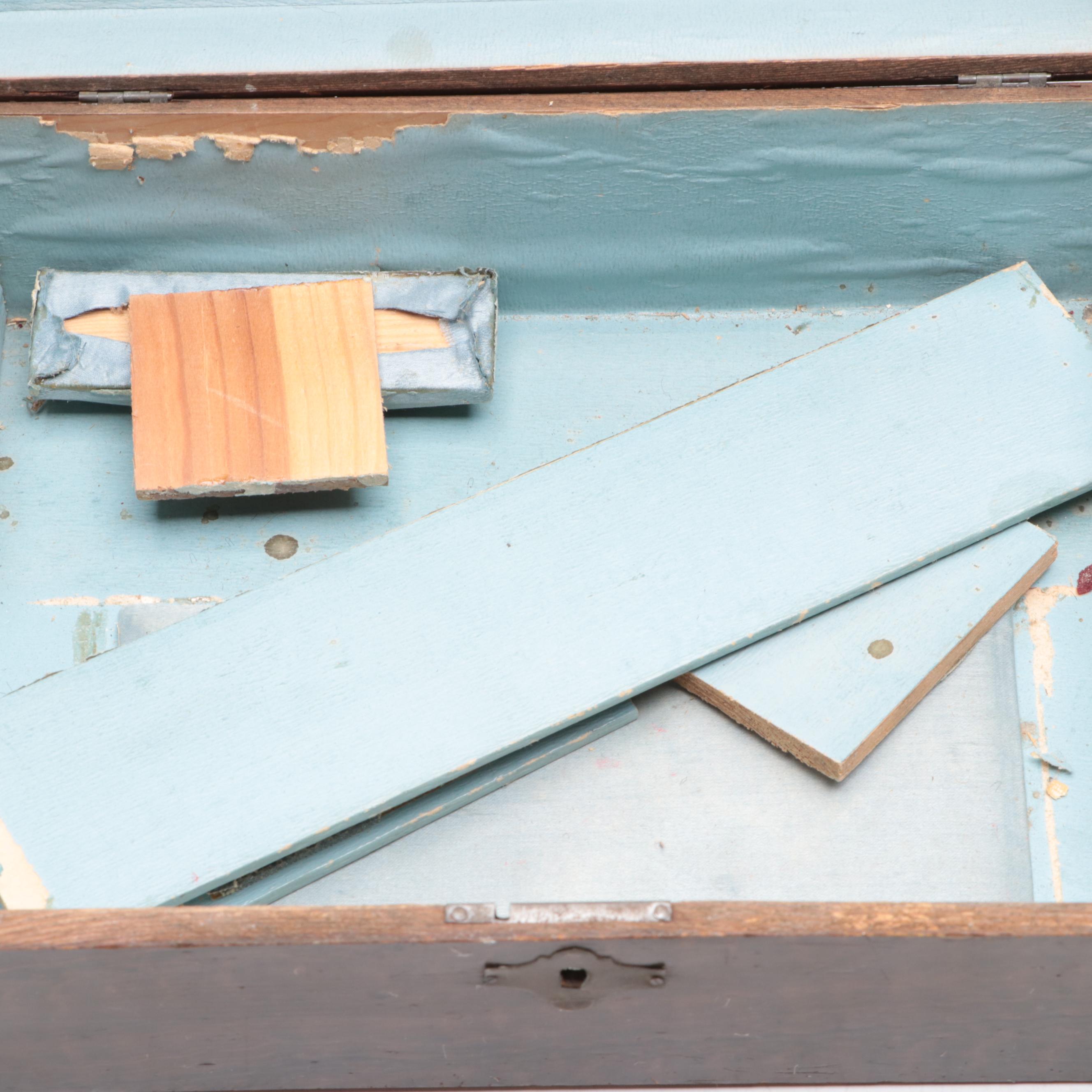 Wooden Dough Bowl with Wooden Boxes, Burlap and Fabric Scrap Balls