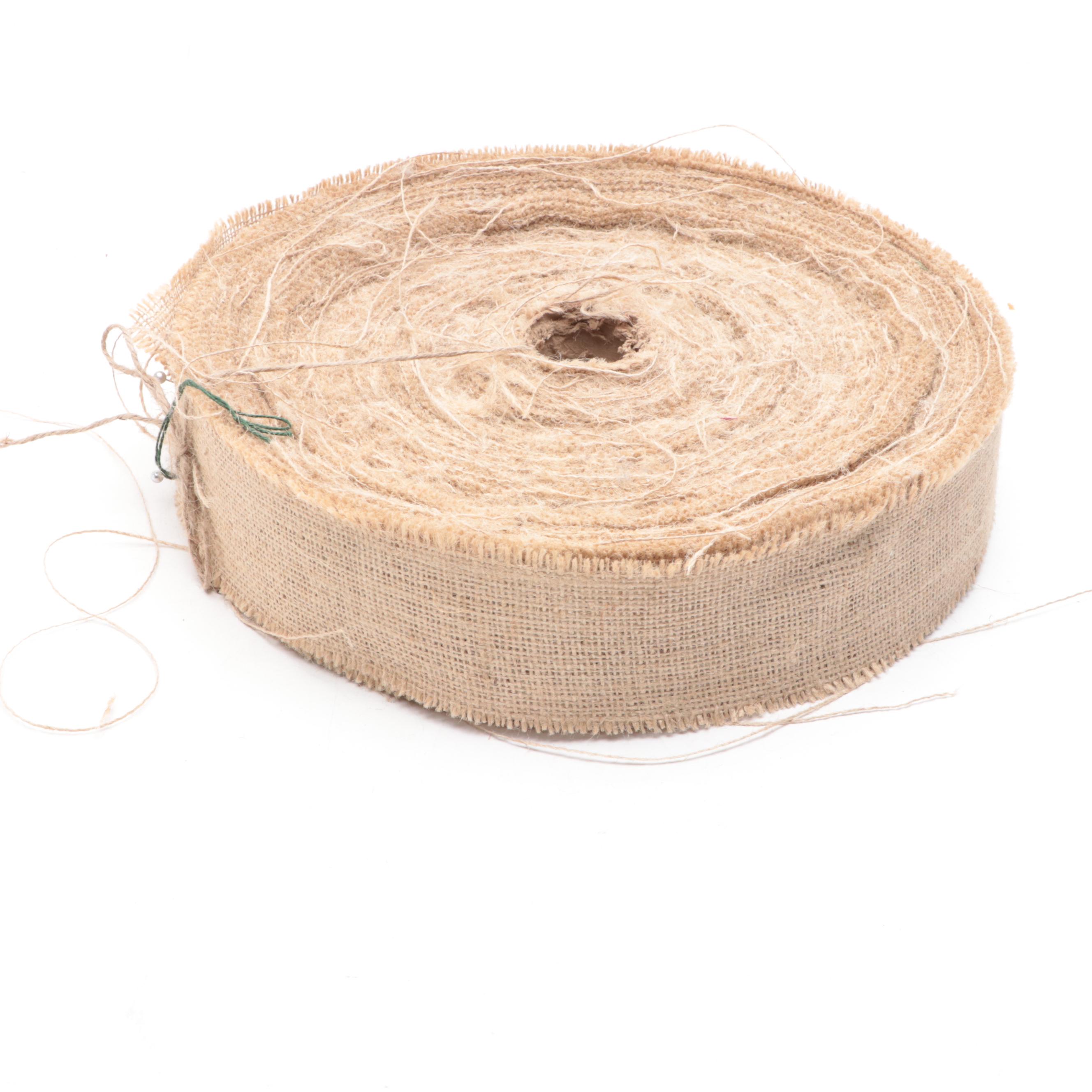 Wooden Dough Bowl with Wooden Boxes, Burlap and Fabric Scrap Balls