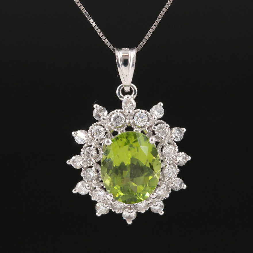 14K Peridot and Diamond Pendant Necklace