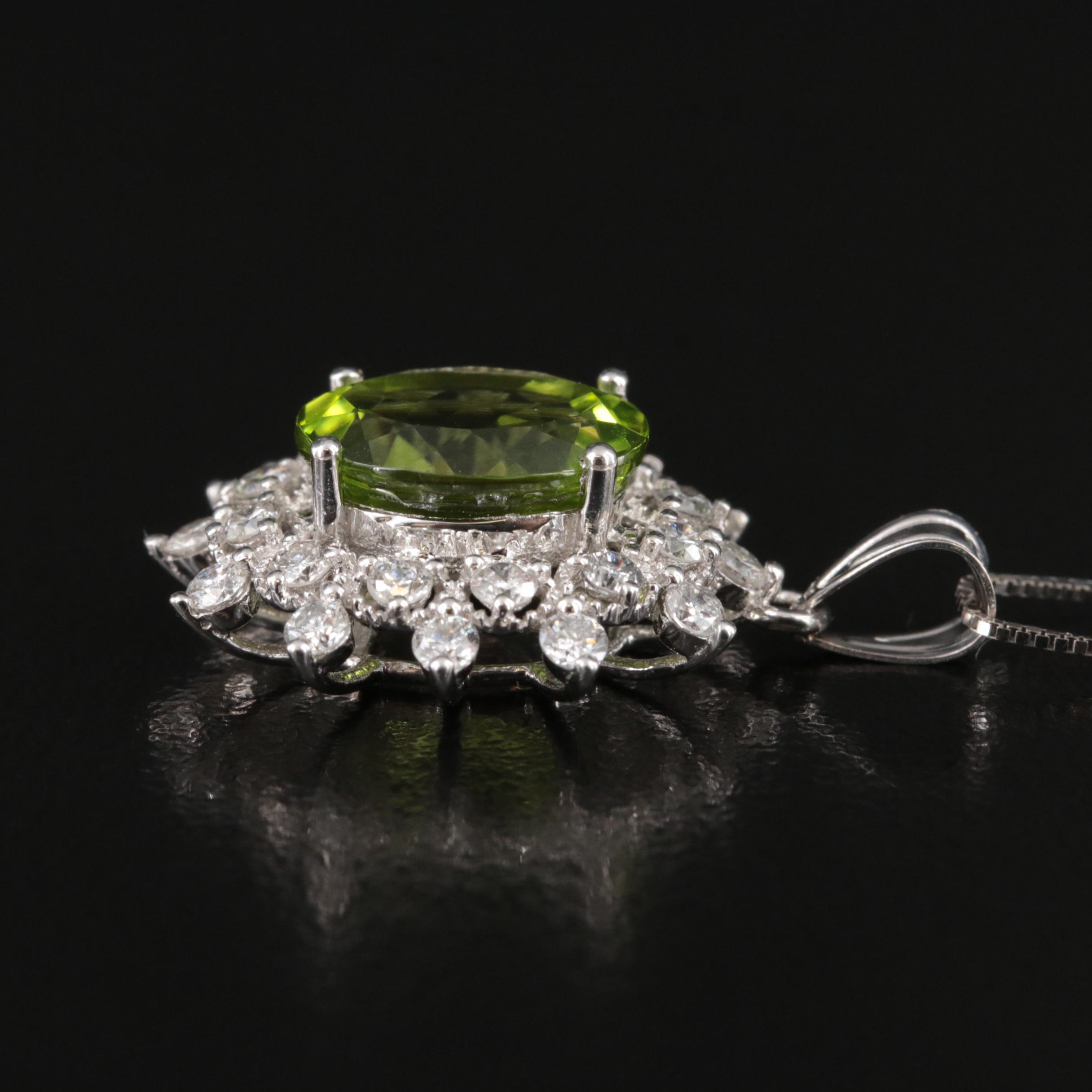 14K Peridot and Diamond Pendant Necklace