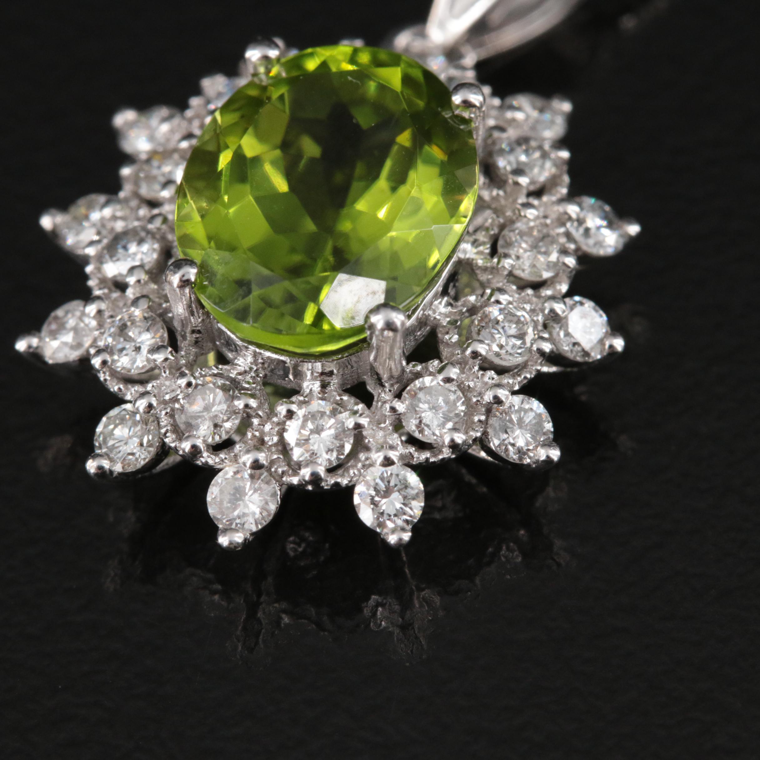 14K Peridot and Diamond Pendant Necklace