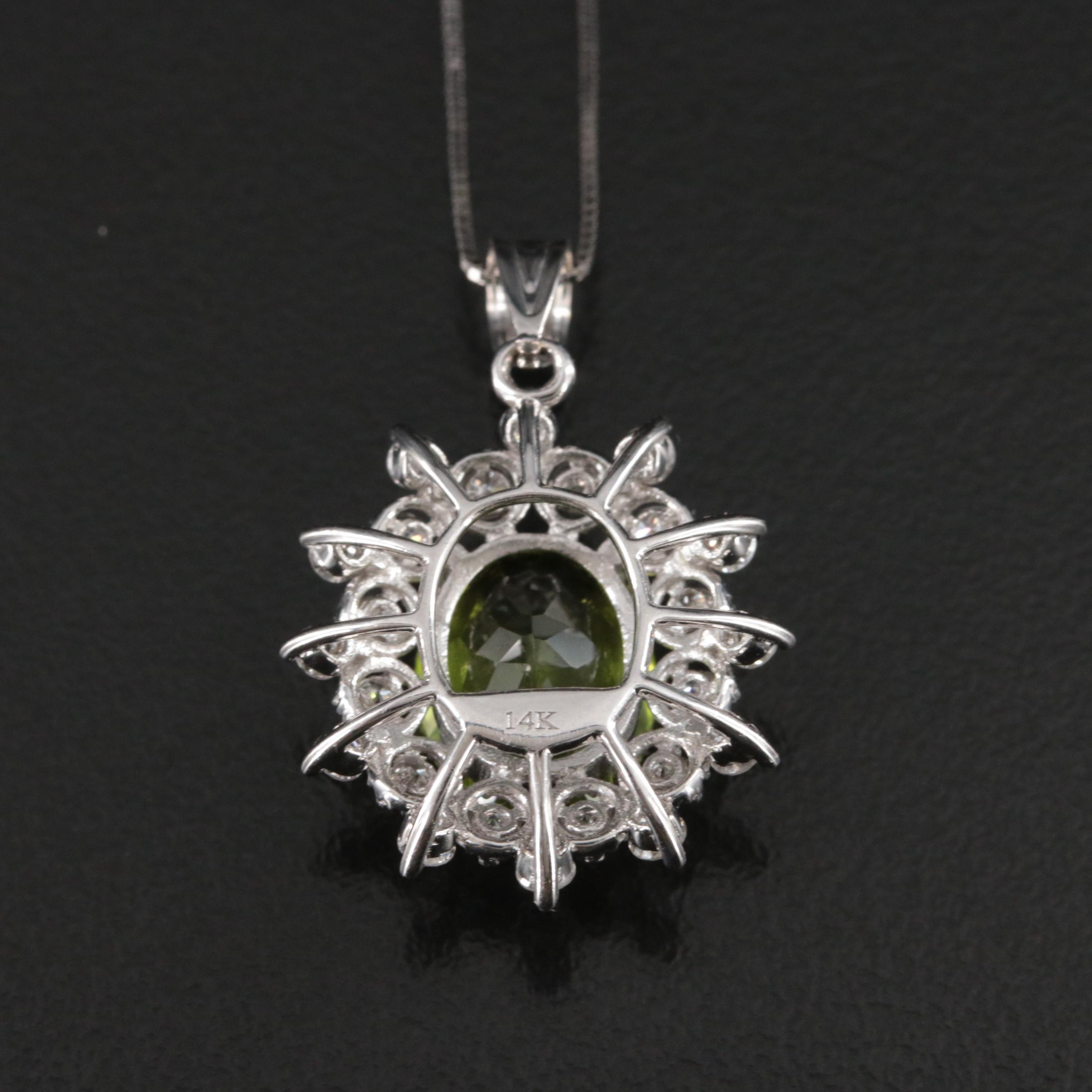 14K Peridot and Diamond Pendant Necklace