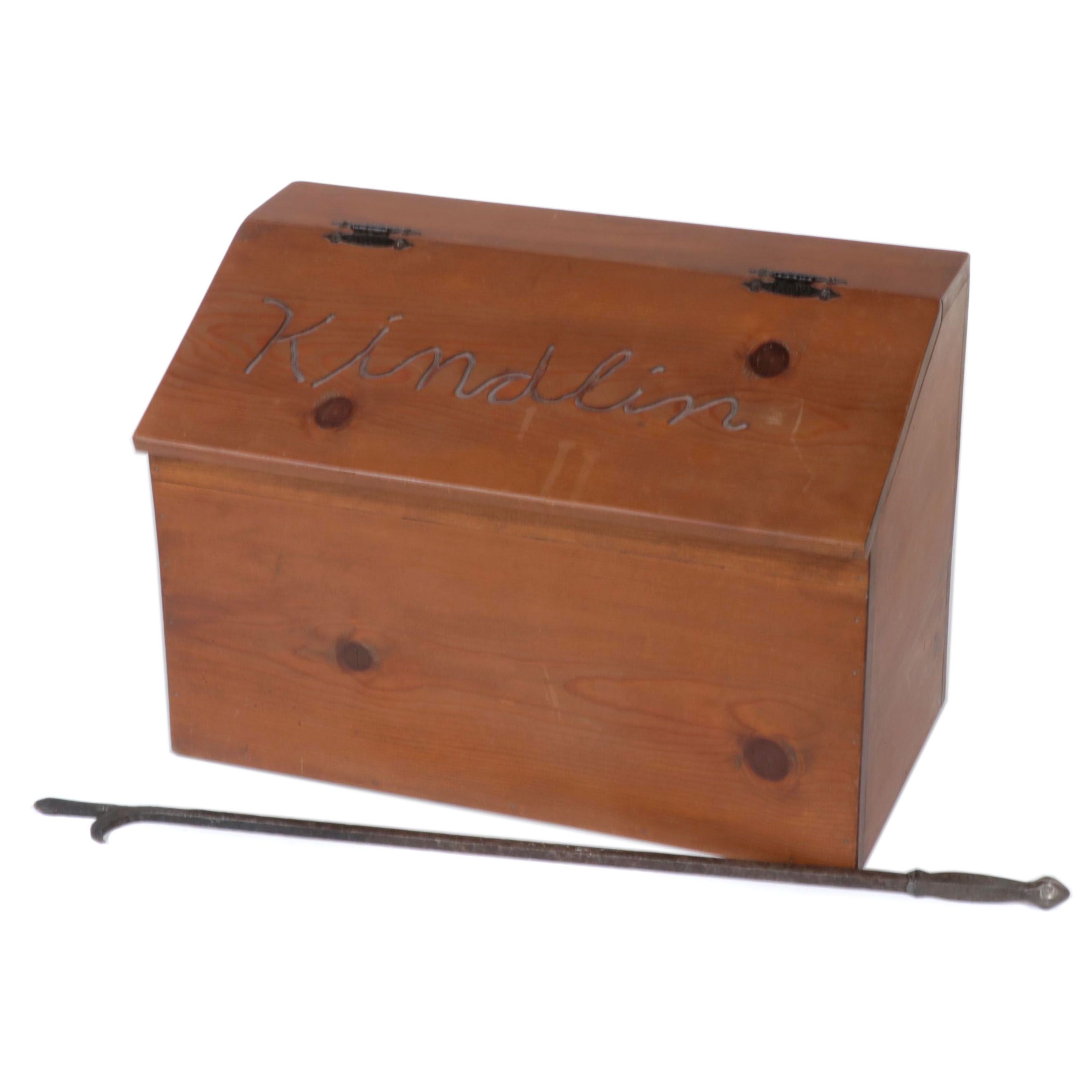 Pine Kindling Box Plus Iron Poker