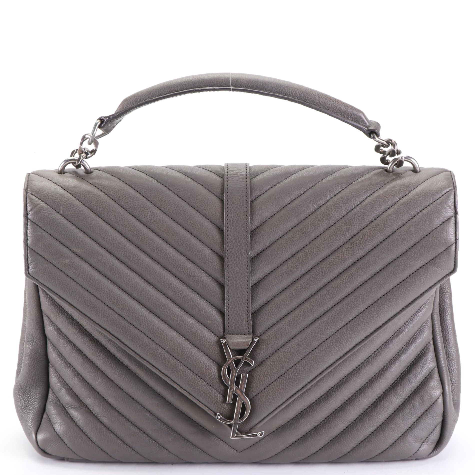 Saint Laurent Large Classic Monogram College Bag in Chevron Matelassé Leather