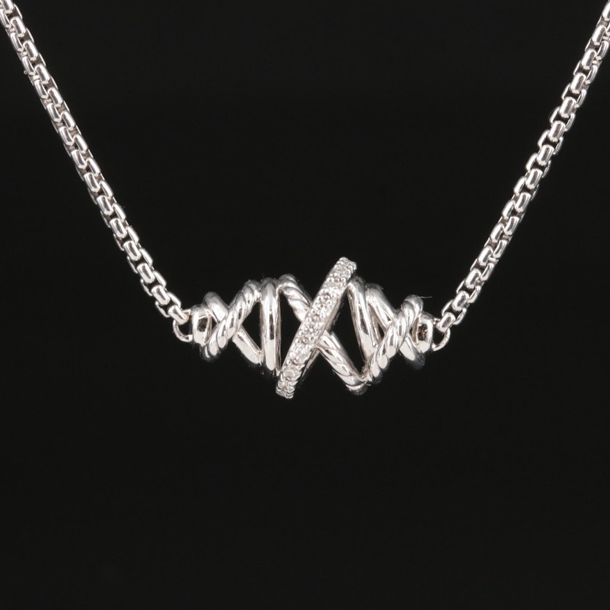 David Yurman "Crossover" Sterling Diamond Single Station Necklace