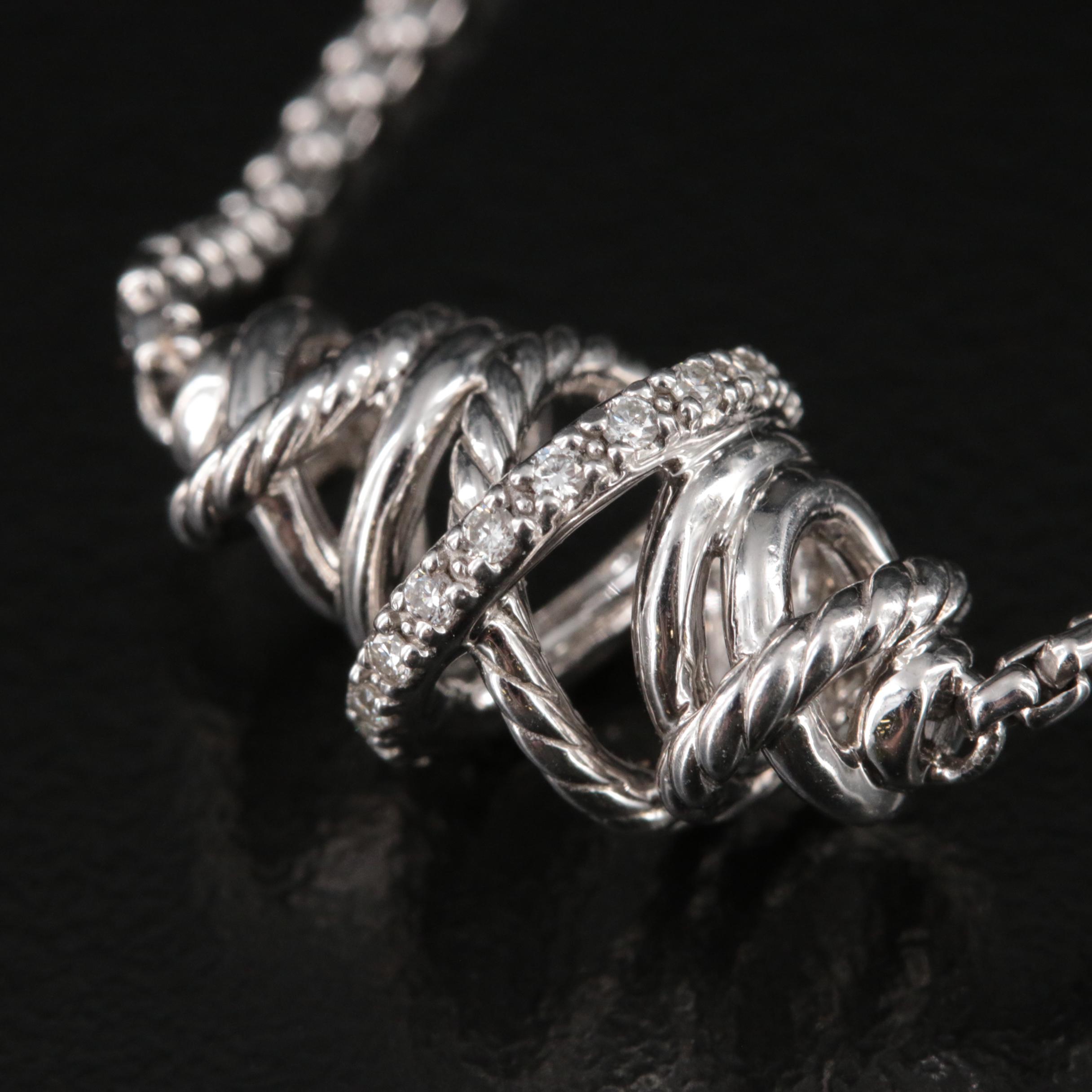 David Yurman "Crossover" Sterling Diamond Single Station Necklace