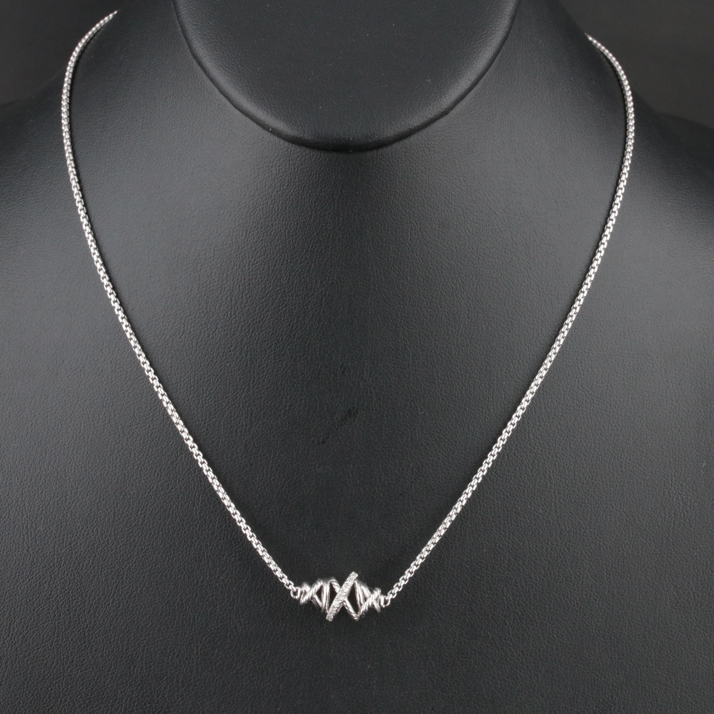 David Yurman "Crossover" Sterling Diamond Single Station Necklace