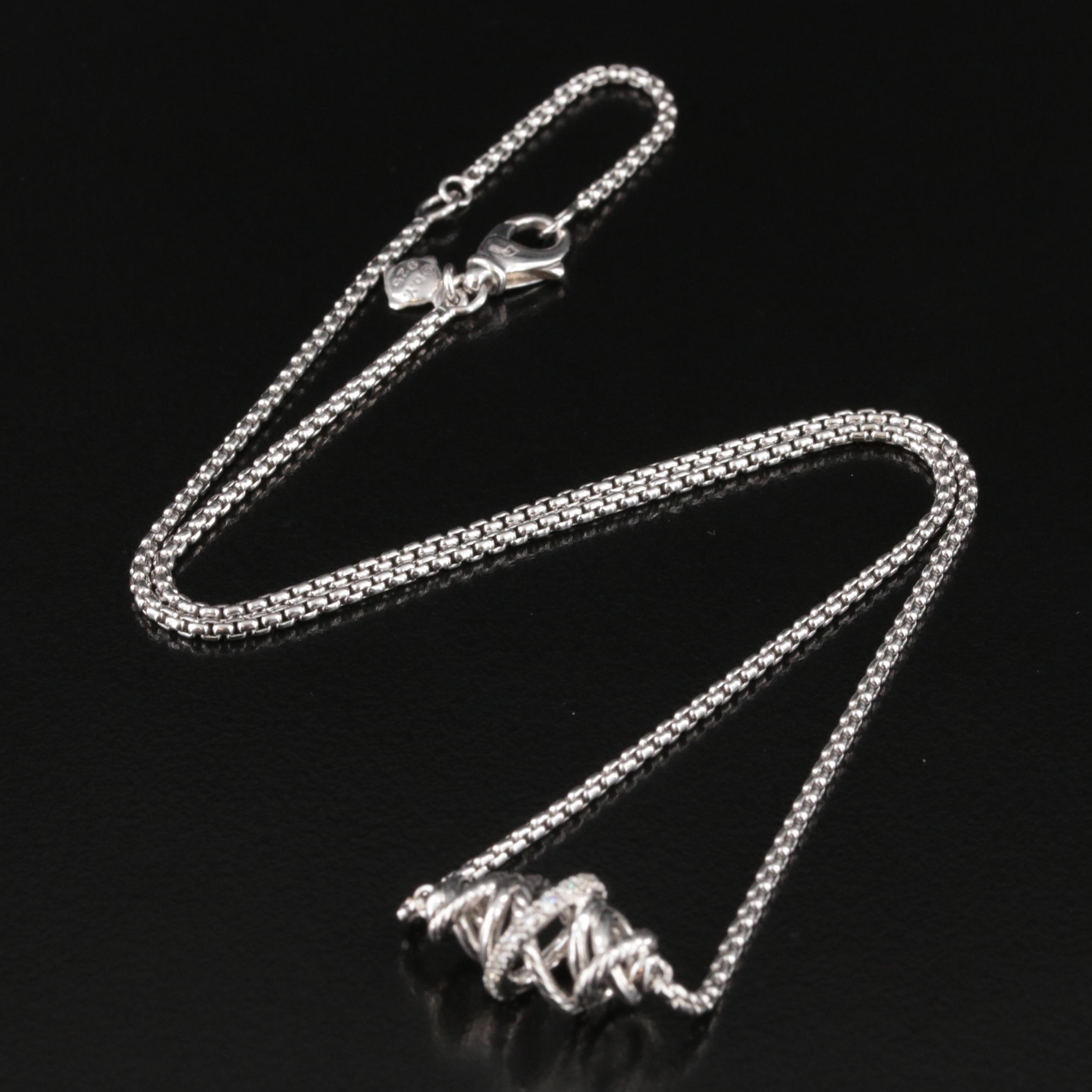 David Yurman "Crossover" Sterling Diamond Single Station Necklace