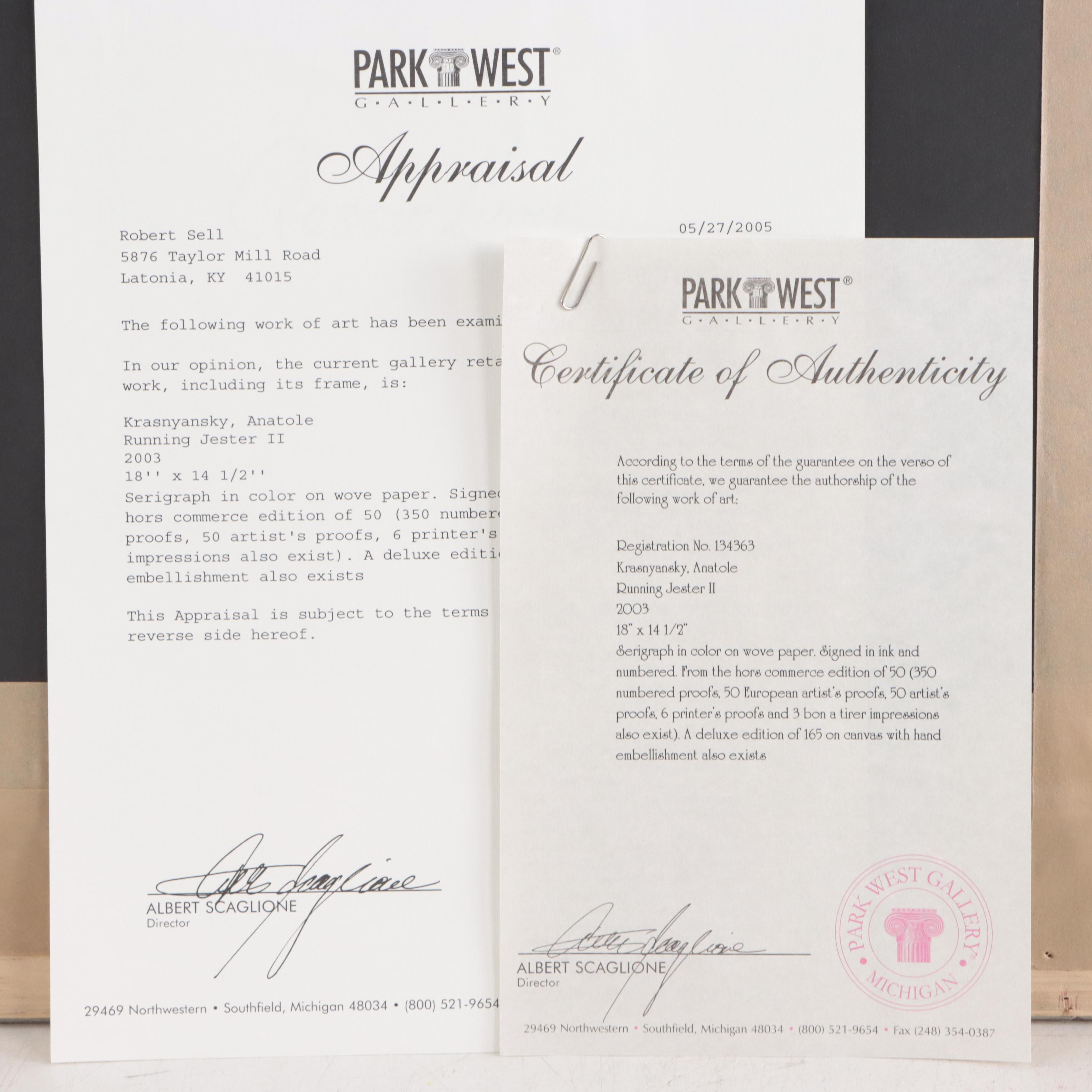 Anatole Krasnyansky Serigraph "Running Jester II," 2003