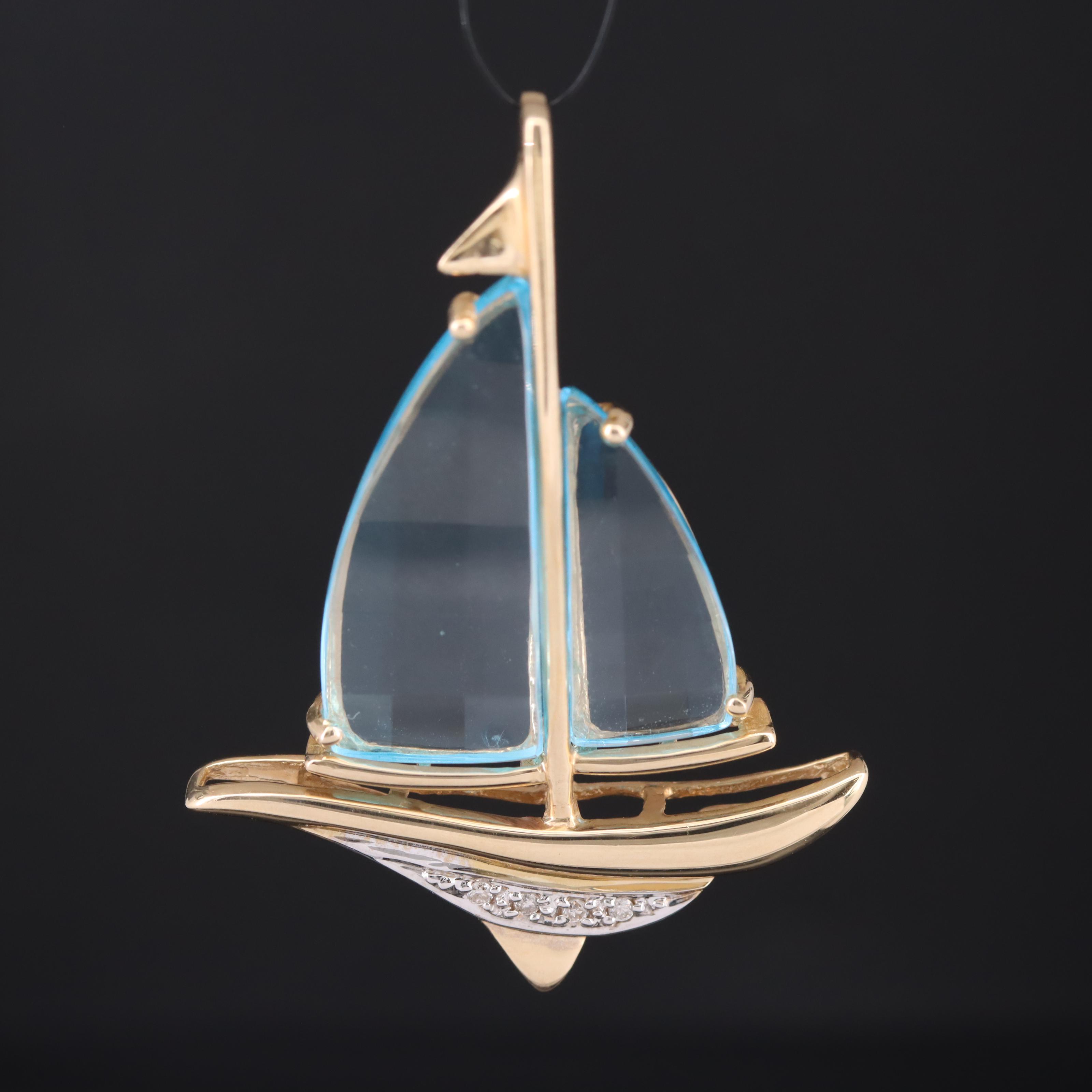 14K Sky Blue Topaz and Diamond Sail Boat Pendant