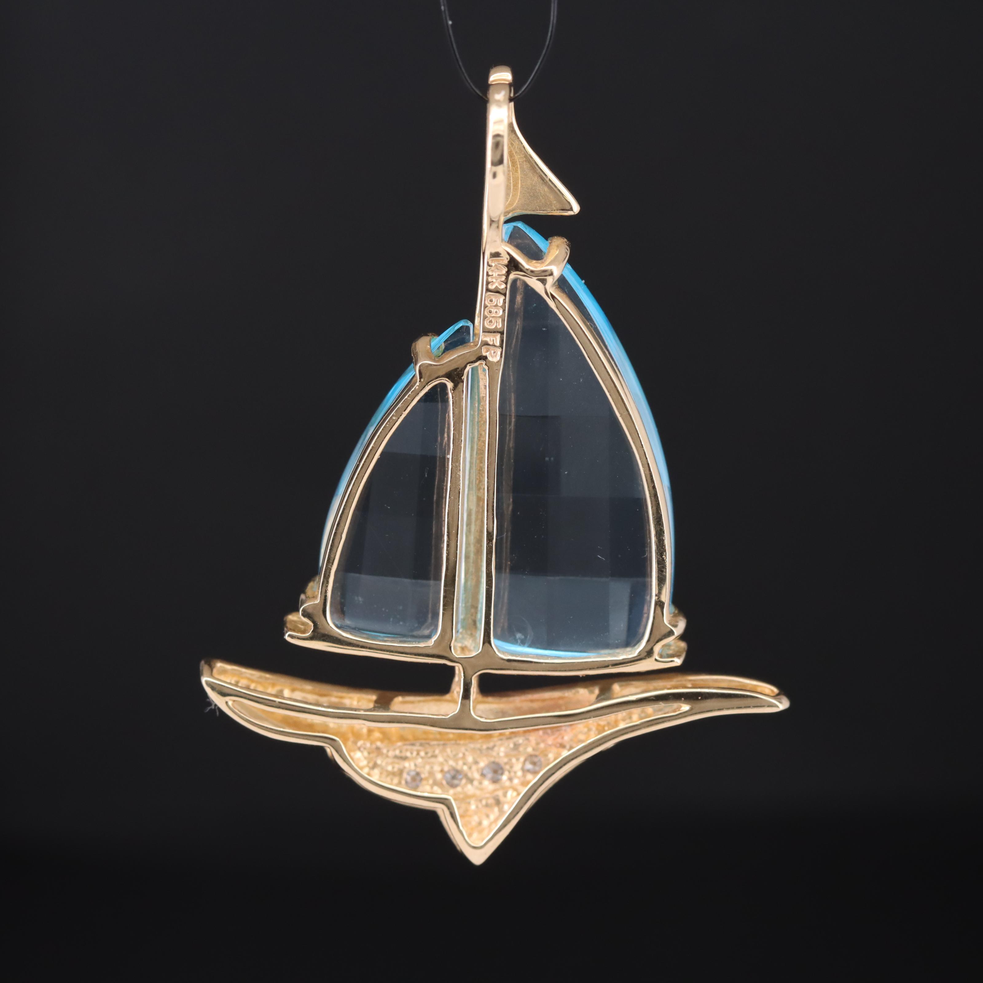 14K Sky Blue Topaz and Diamond Sail Boat Pendant
