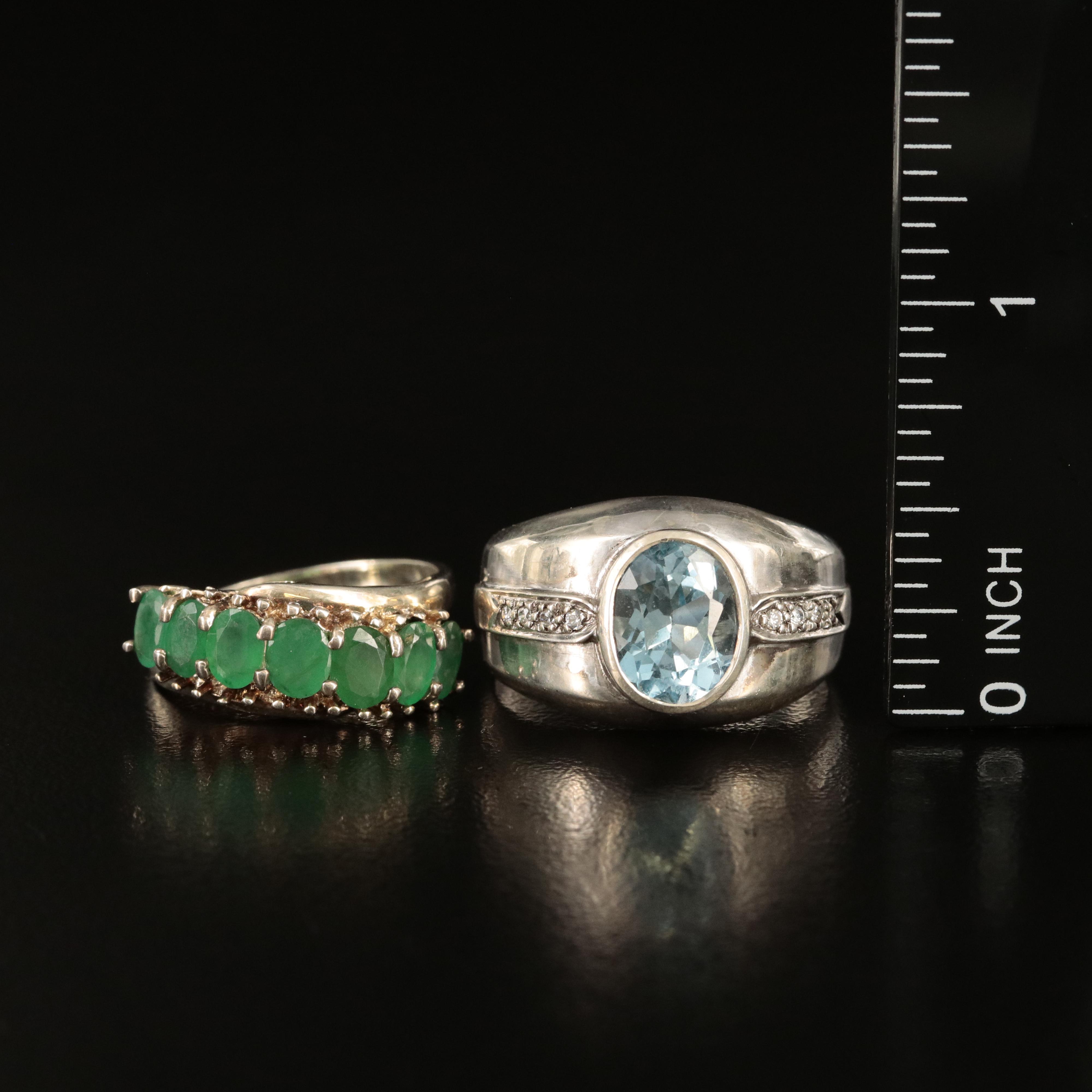 Sterling Amethyst, Emerald and Sky Blue Topaz Ring Grouping