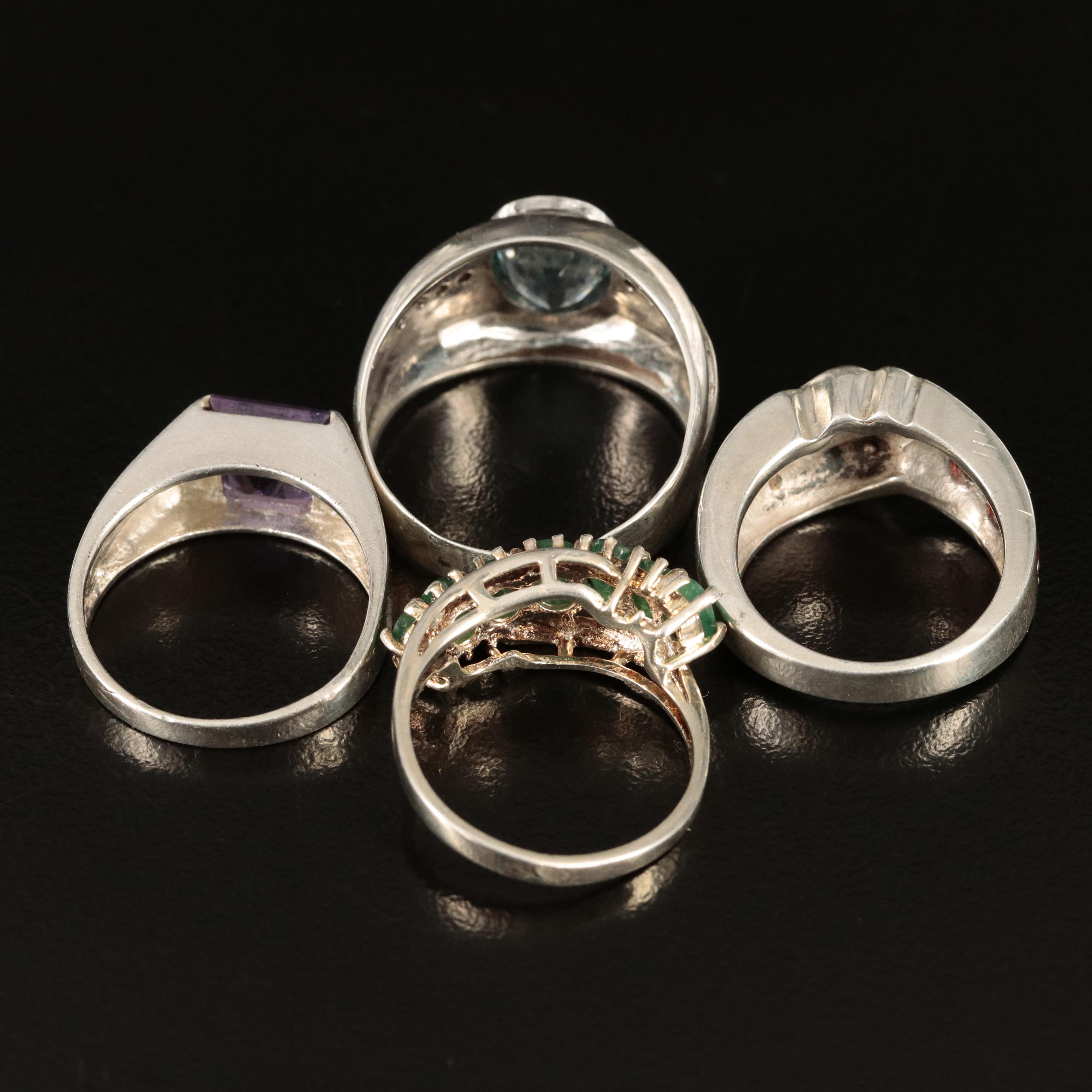 Sterling Amethyst, Emerald and Sky Blue Topaz Ring Grouping