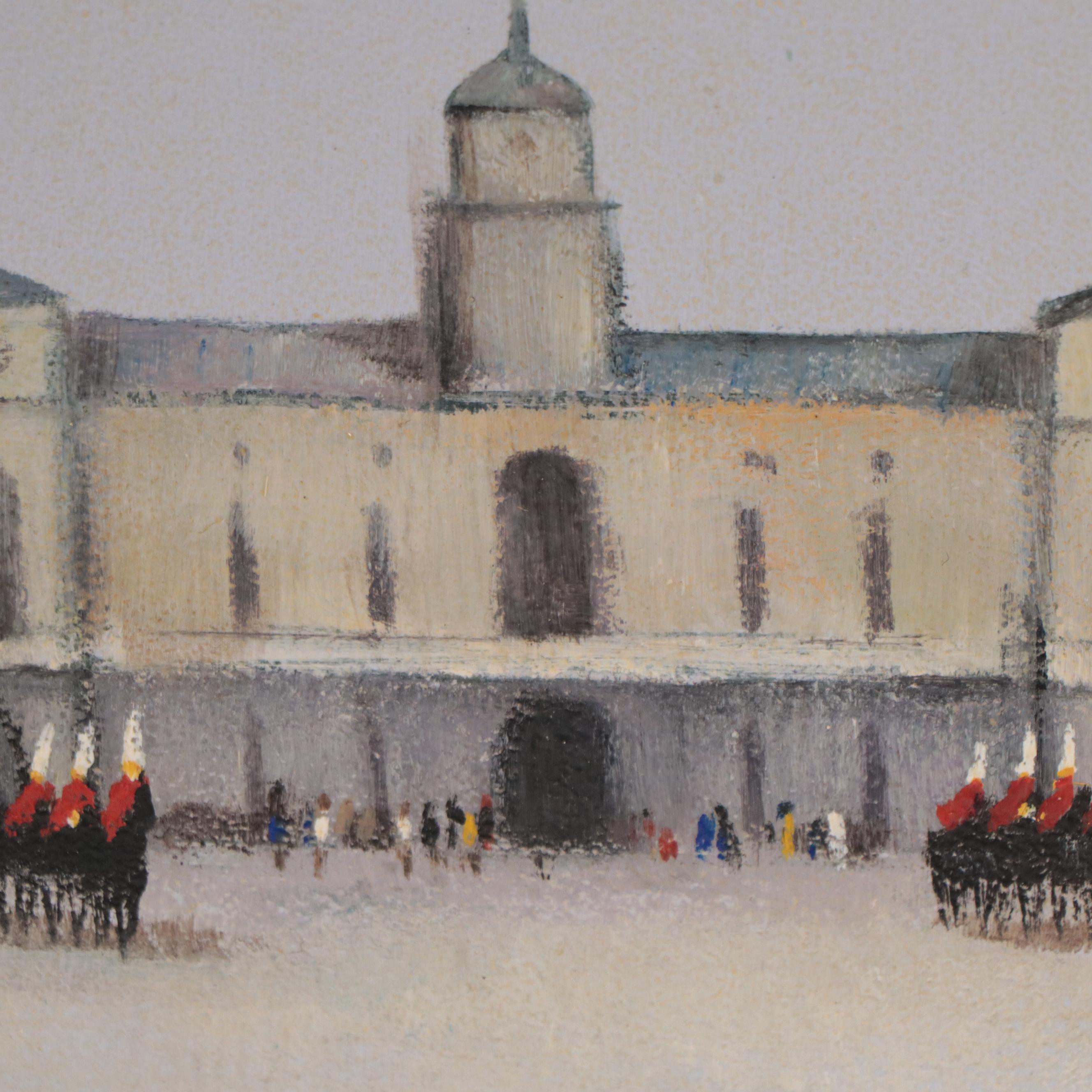 Architectural Landscape Oil Painting With Guards