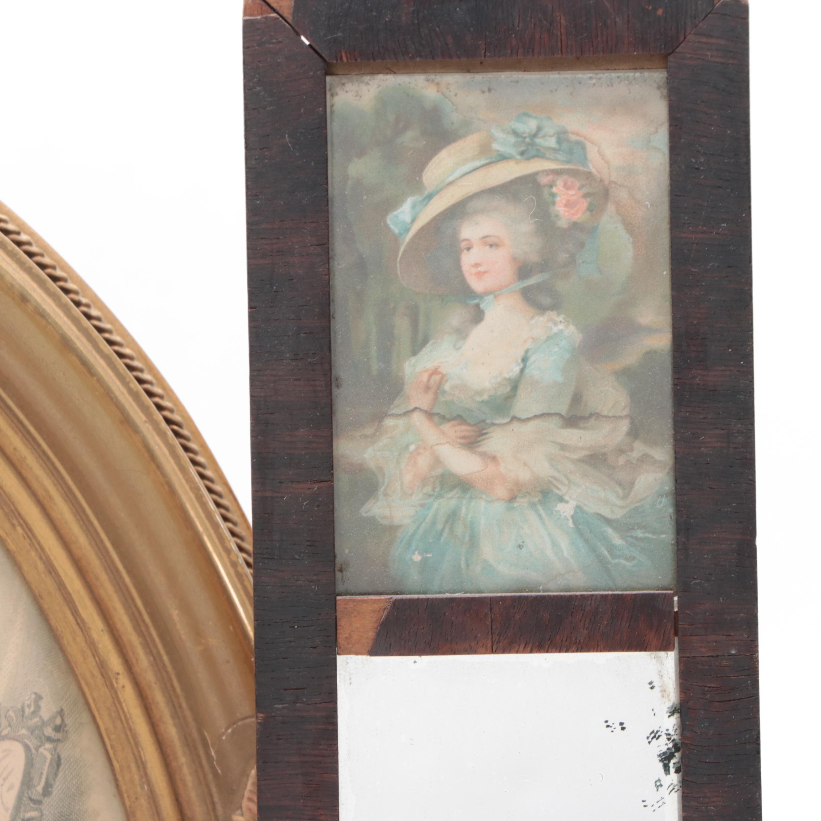 Framed Victorian Fashion Plate with Other Frames and Mirror, Mid to Late 19th C.