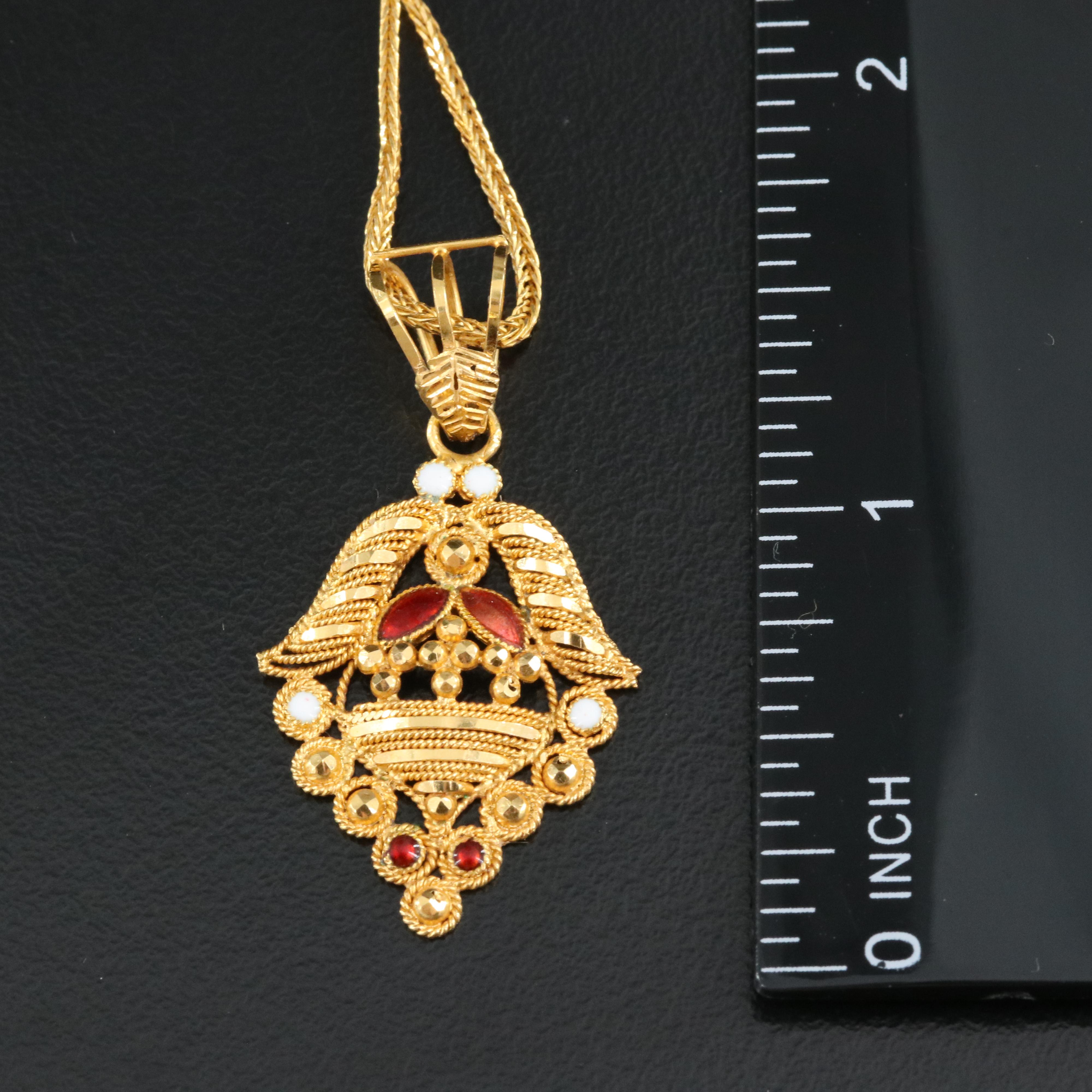 21K Enamel Pendant Necklace and Earring Set