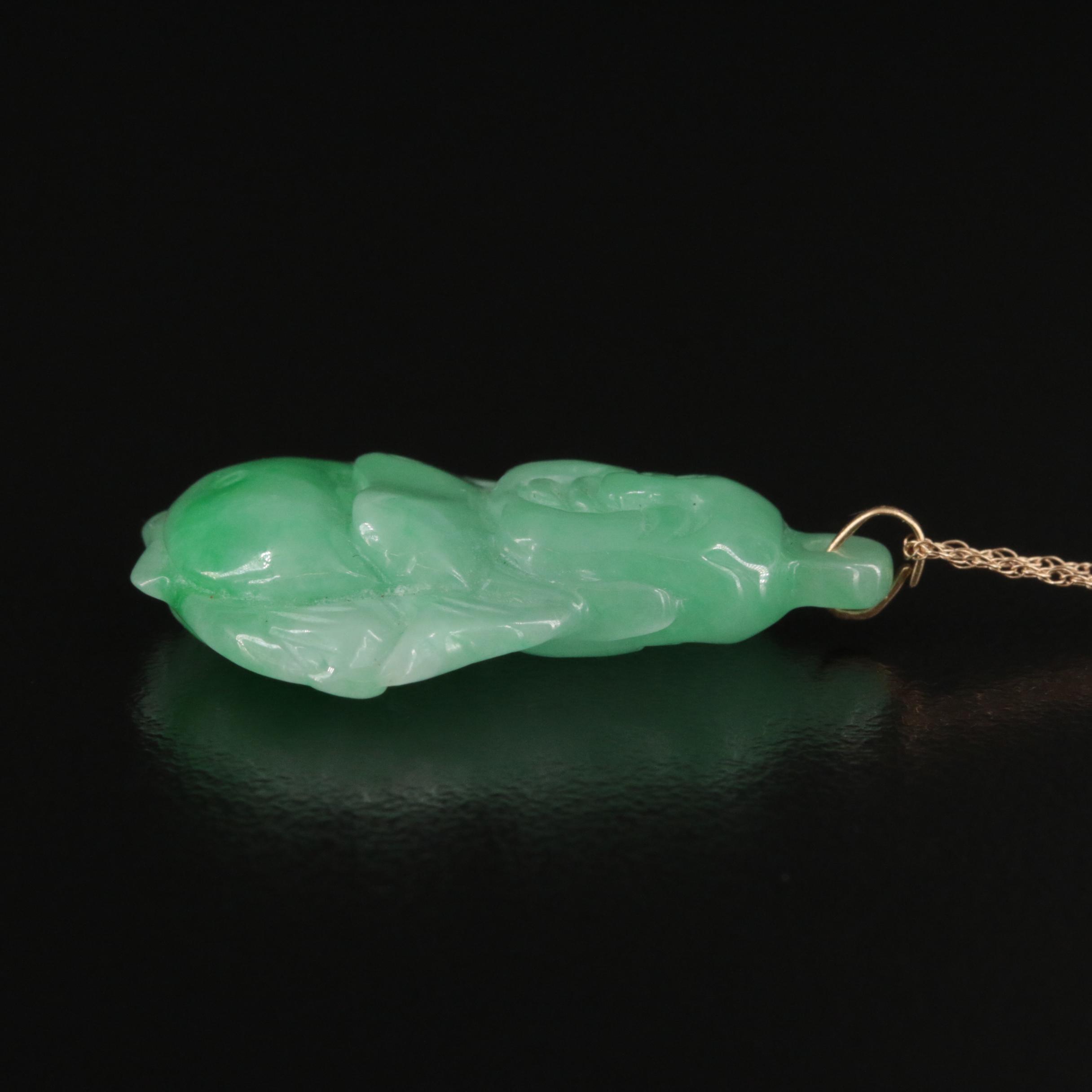 14K Carved Jadeite Budai Pendant Necklace