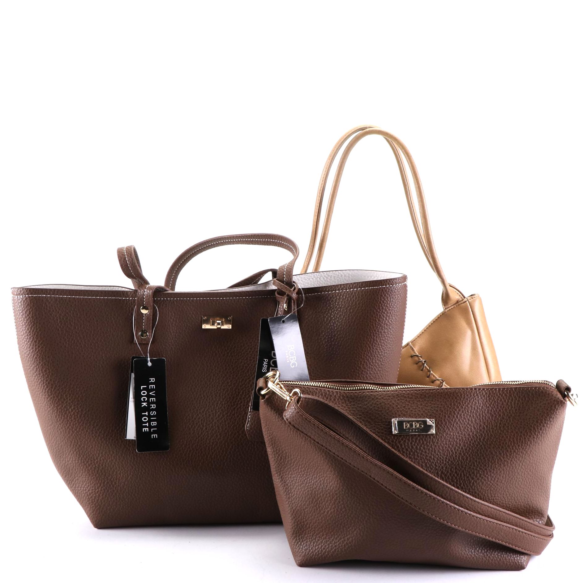 Guess Kangaroo Pocket Shoulder Bag with BCBG Reversible Tote and Bag