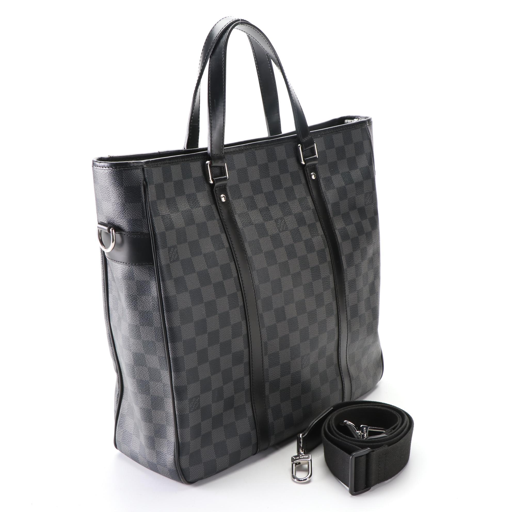 Louis Vuitton Tadao Tote in Damier Graphite Canvas and Black Leather with Strap