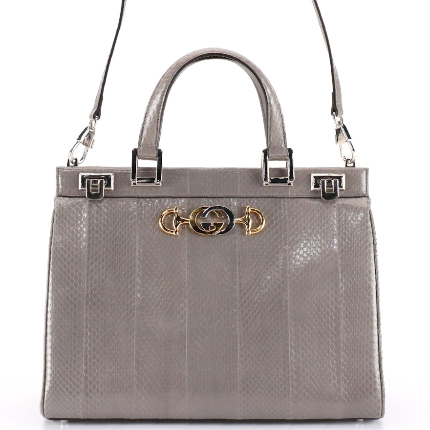 Gucci Zumi Medium Top Handle Bag in Python with Shoulder Strap