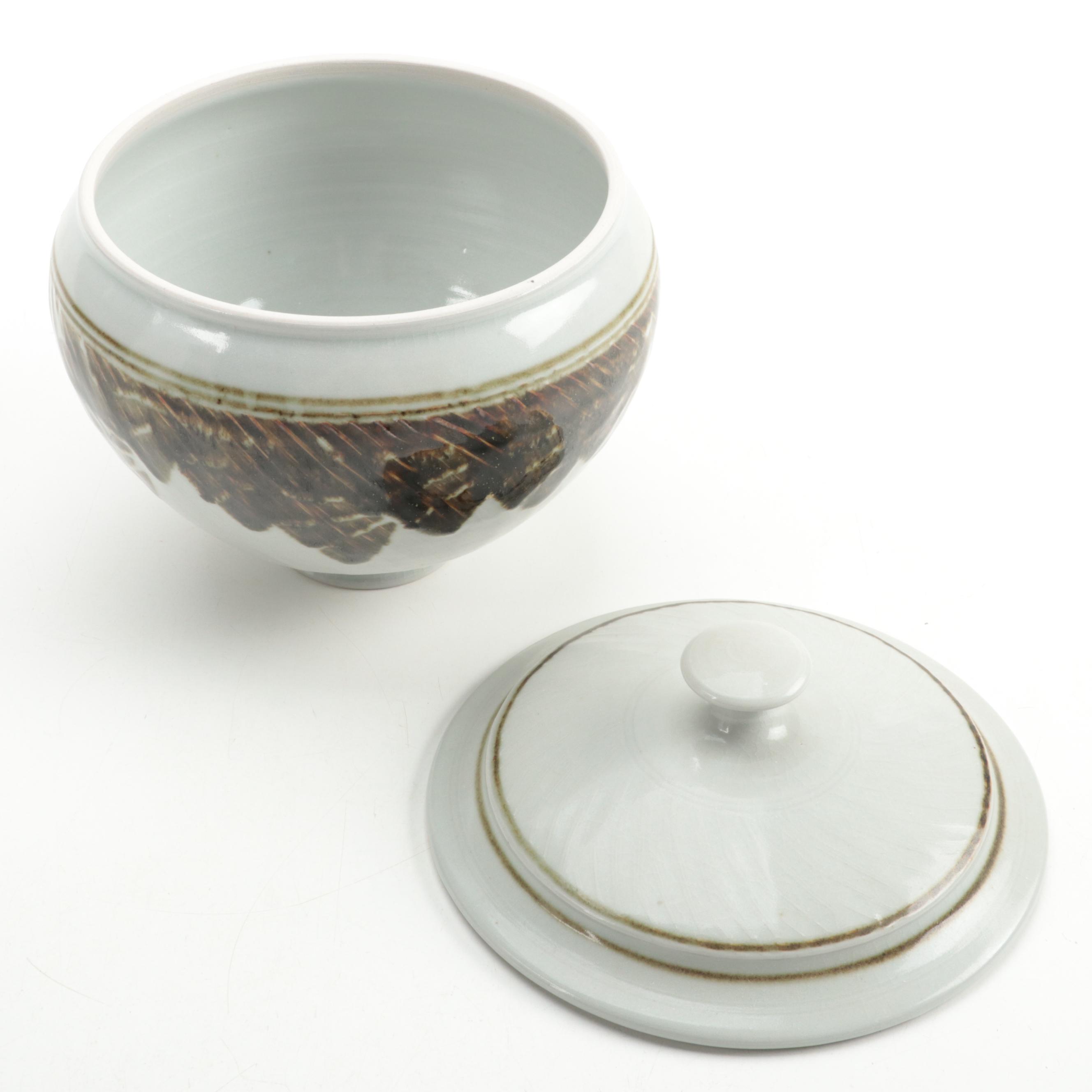 Signed Tim Mather Ceramic Serving Dish with Other Artist Signed Vase