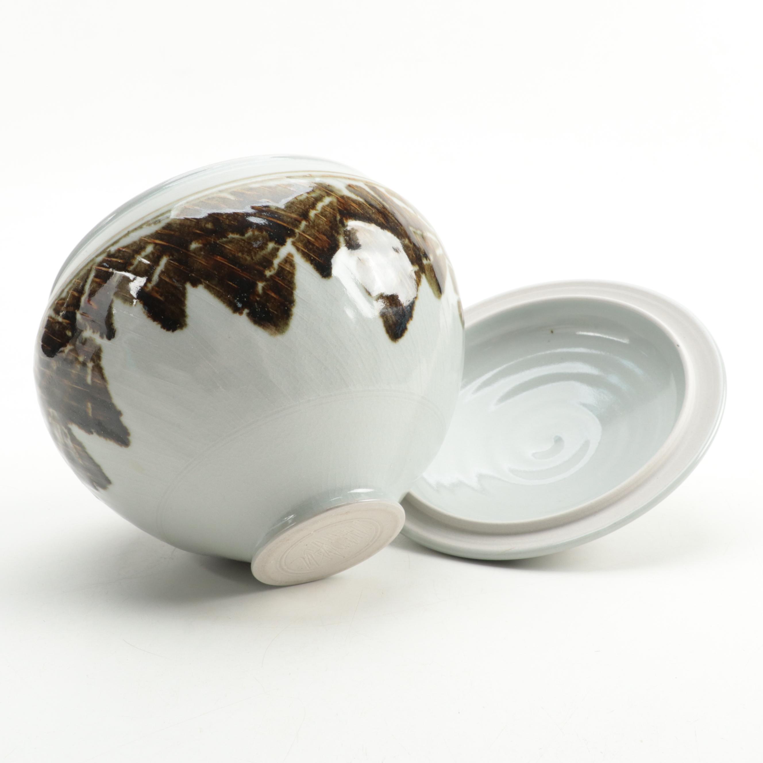 Signed Tim Mather Ceramic Serving Dish with Other Artist Signed Vase