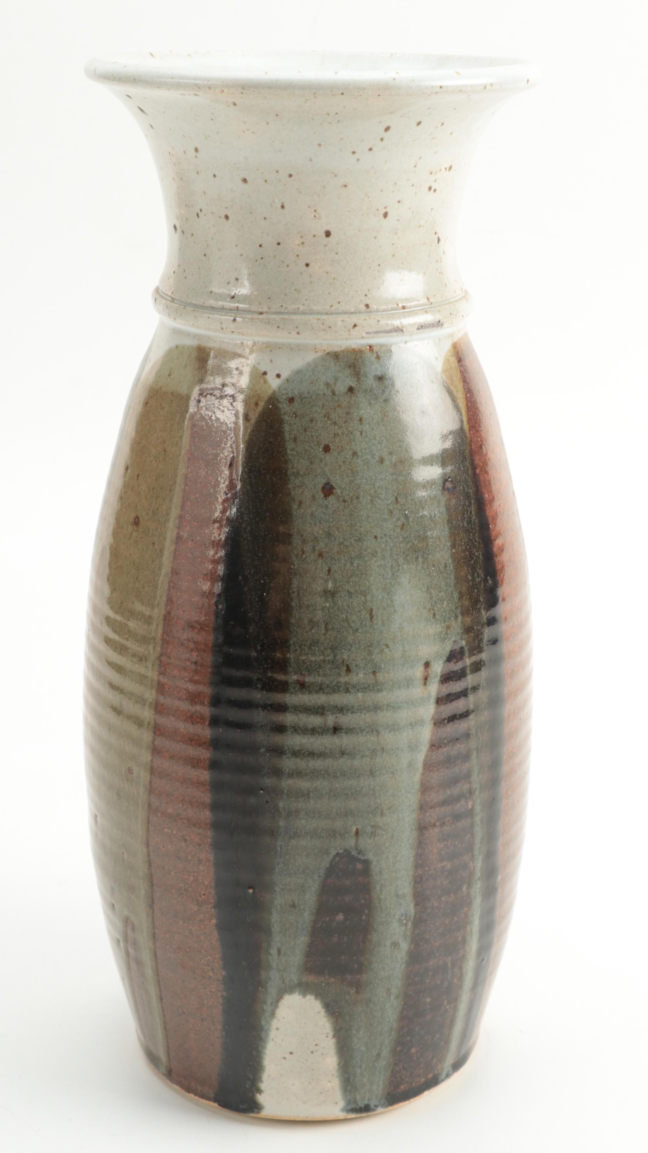 Signed Tim Mather Ceramic Serving Dish with Other Artist Signed Vase