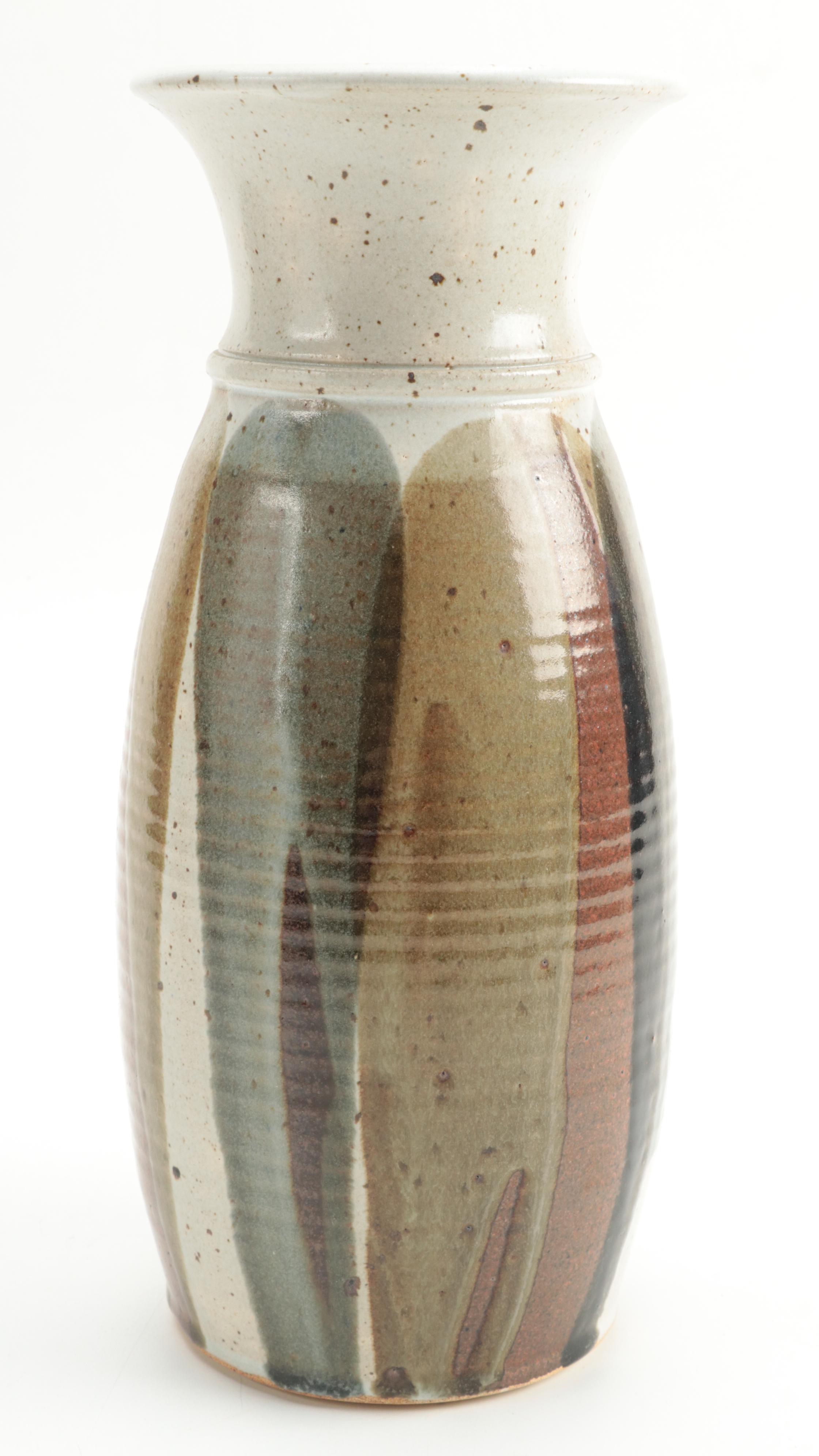 Signed Tim Mather Ceramic Serving Dish with Other Artist Signed Vase