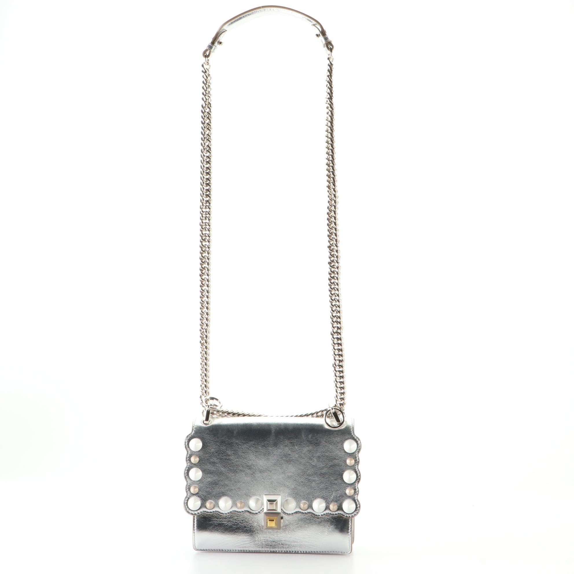 Fendi Kan I Studded Metallic Leather Shoulder Bag