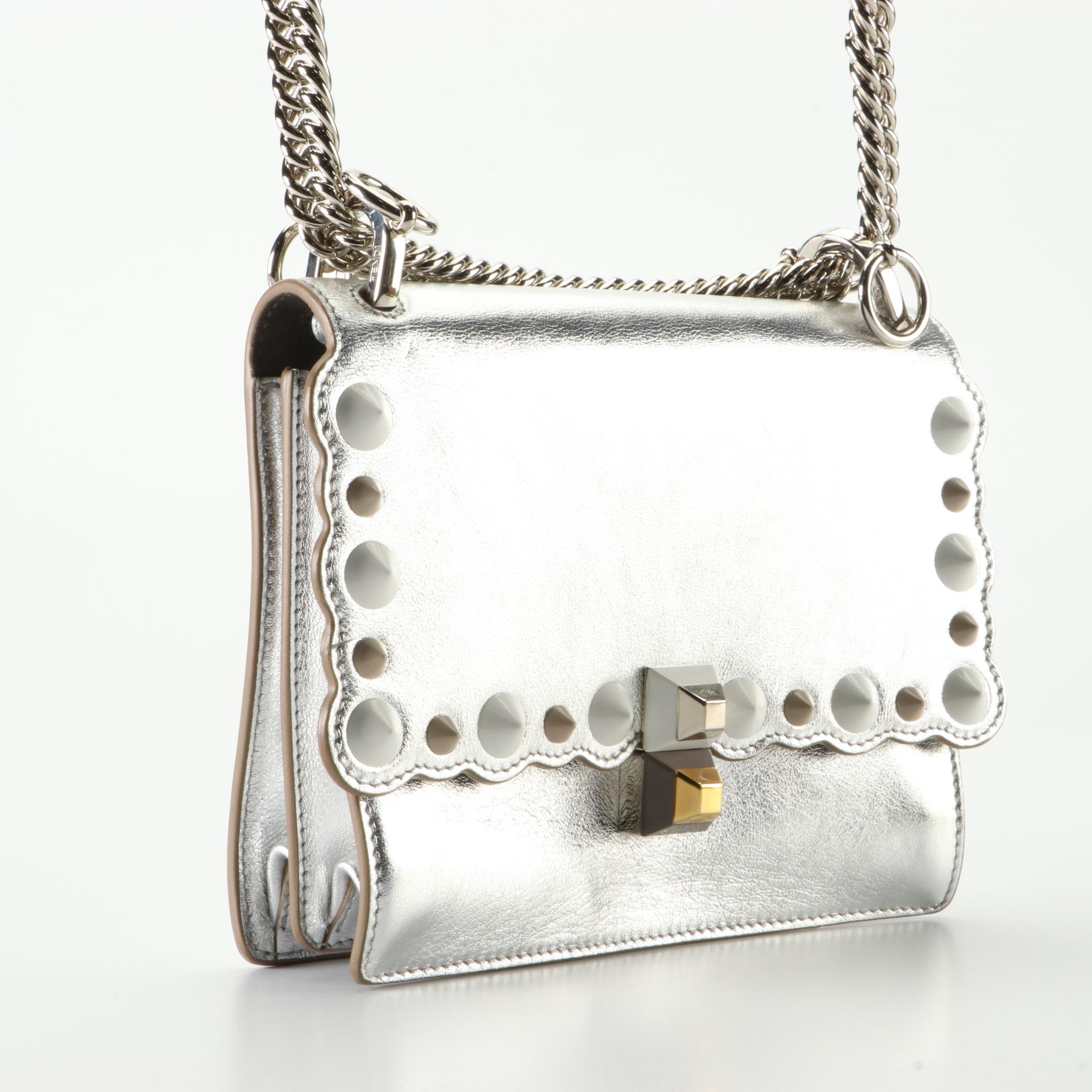 Fendi Kan I Studded Metallic Leather Shoulder Bag
