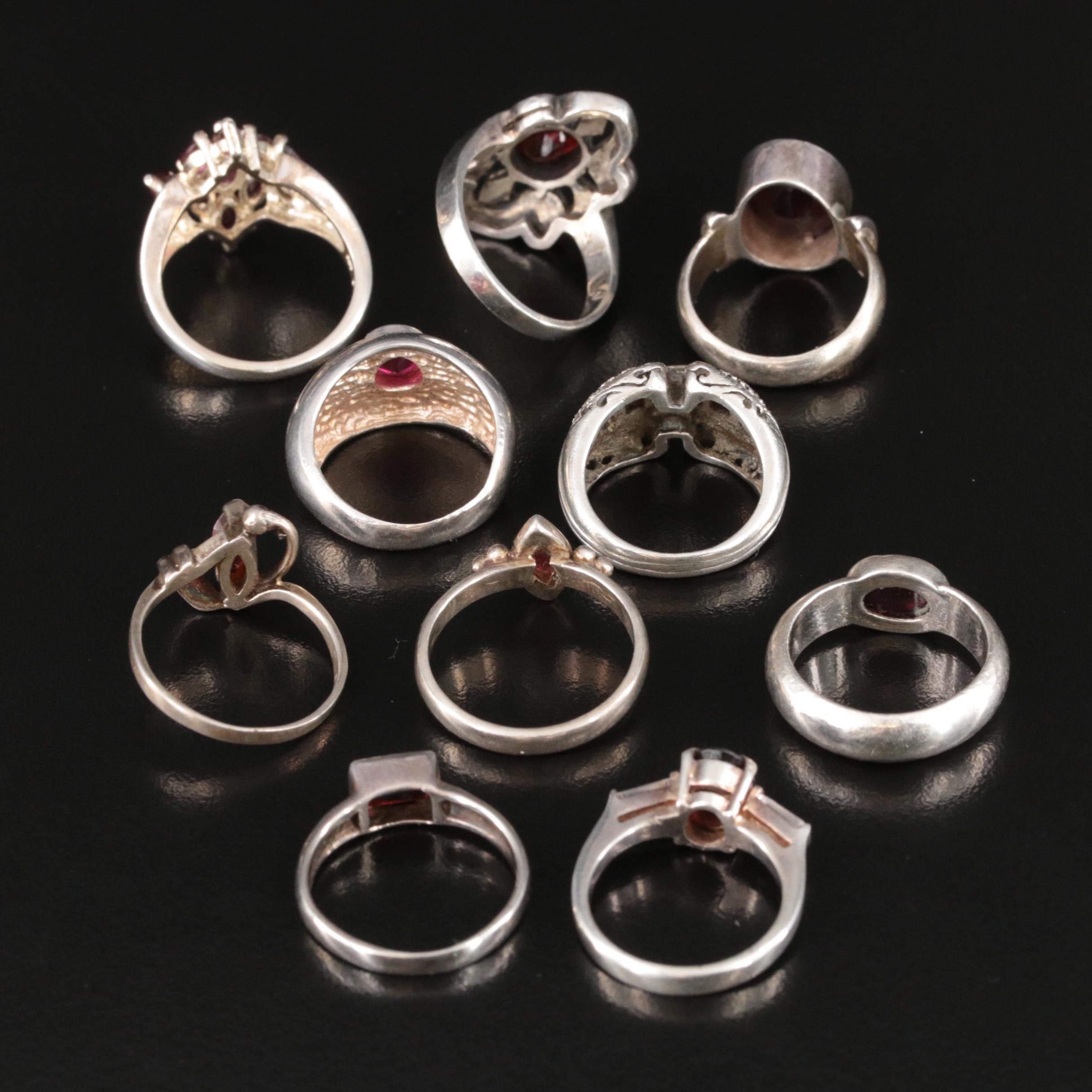 Ruby, Garnet and Marcasite Included in Sterling Ring Collection