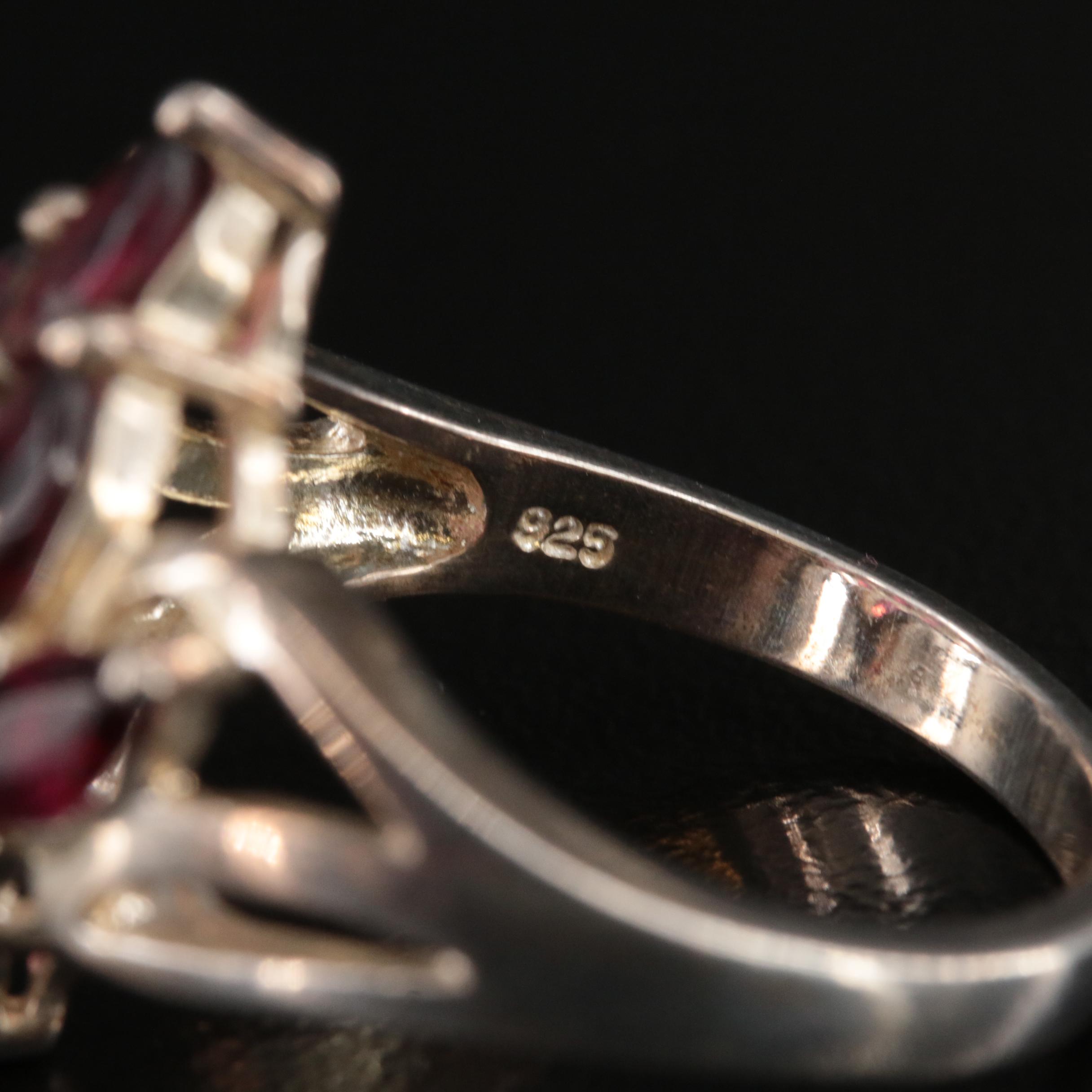 Ruby, Garnet and Marcasite Included in Sterling Ring Collection