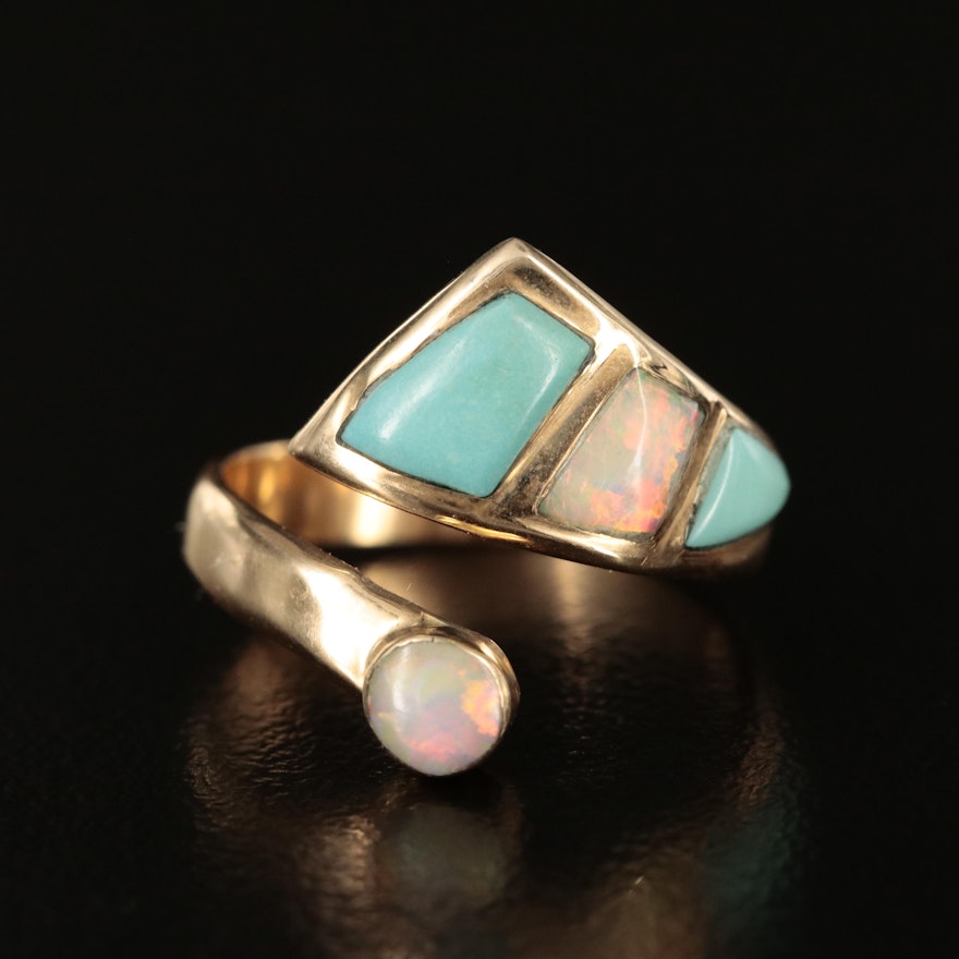 14K Opal and Turquoise Inlay Bypass Ring