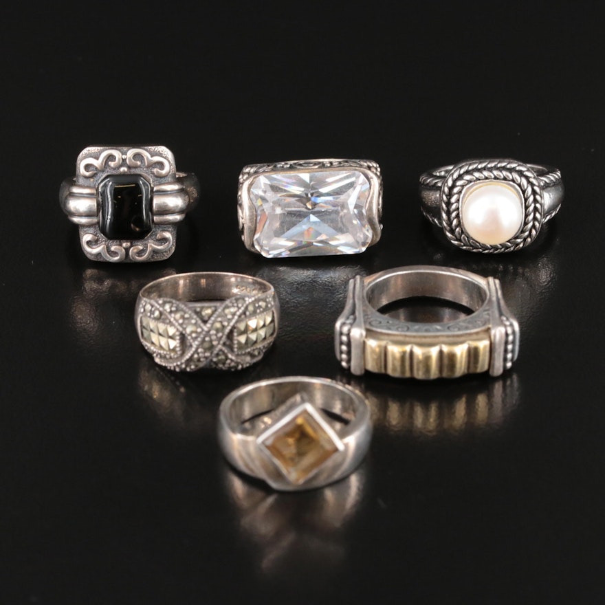 Sterling Ring Selection Including Black Onyx, Pearl and Citrine