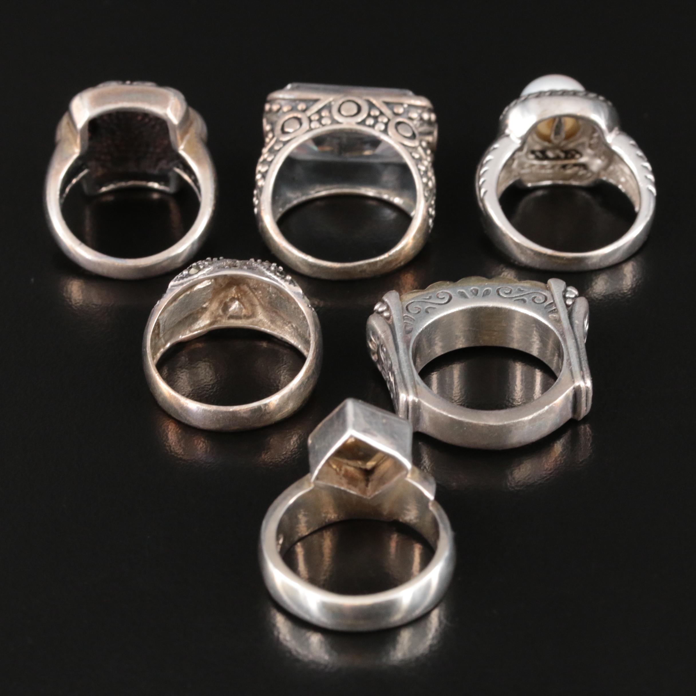 Sterling Ring Selection Including Black Onyx, Pearl and Citrine