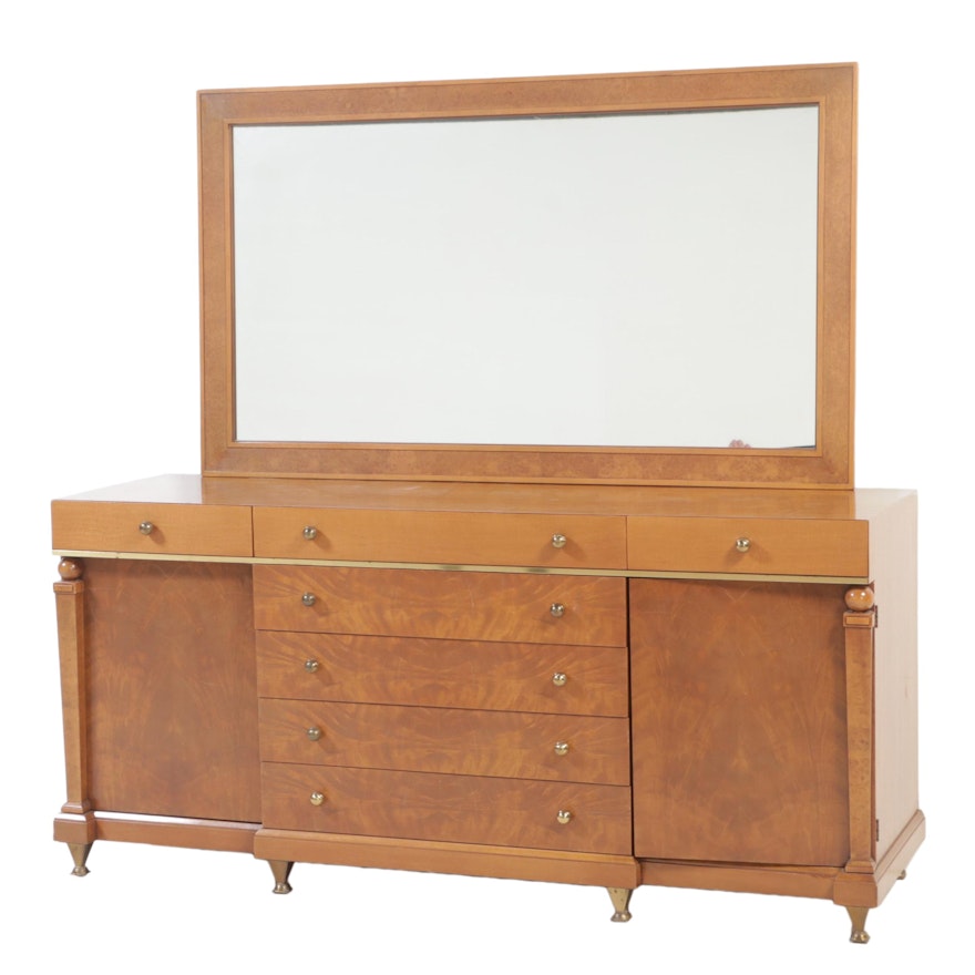 Romweber Empire Style Mahogany, Maple, and Burlwood Thirteen-Drawer Dresser