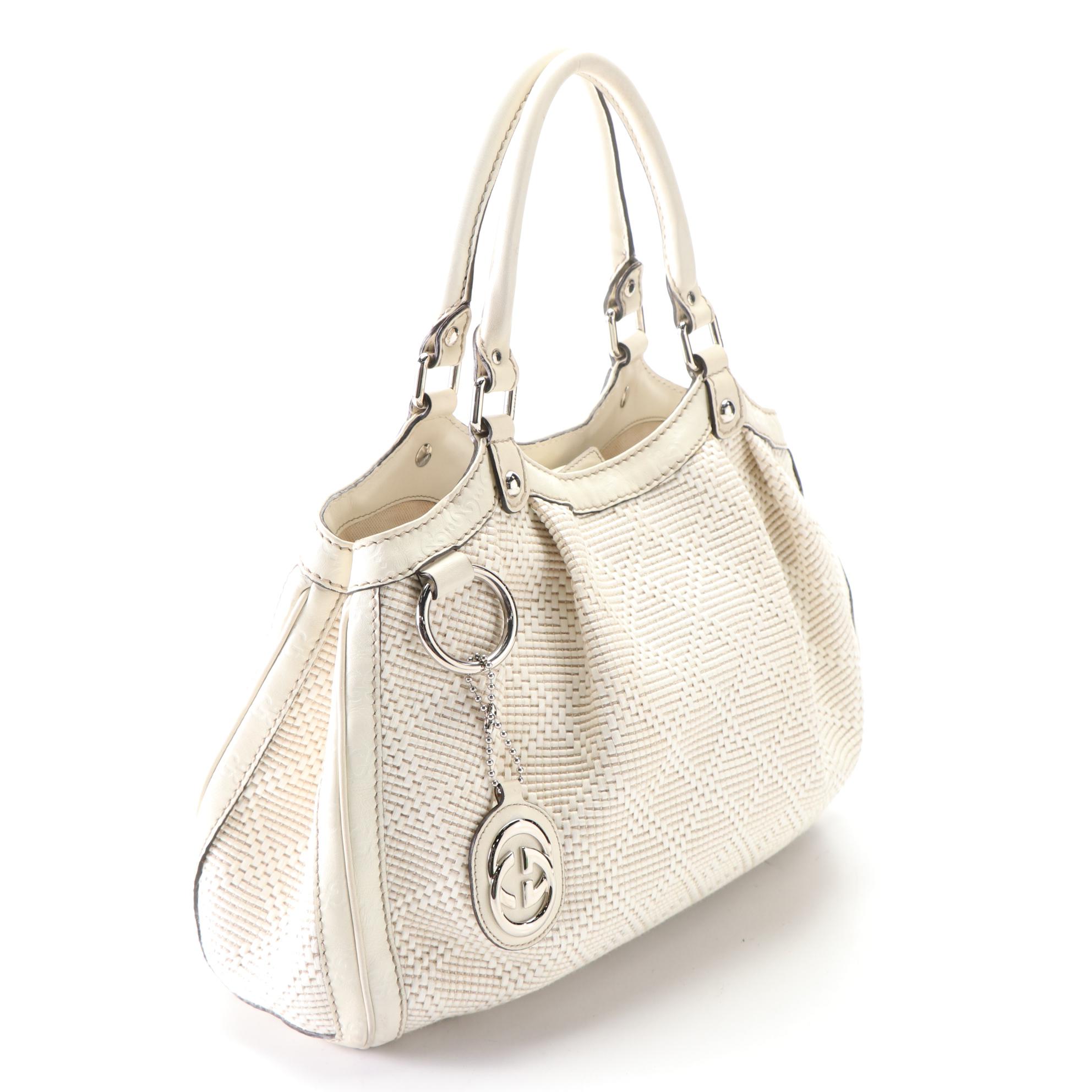 Gucci Sukey Tote in Diamante Woven Raffia with Guccissima Leather Trim