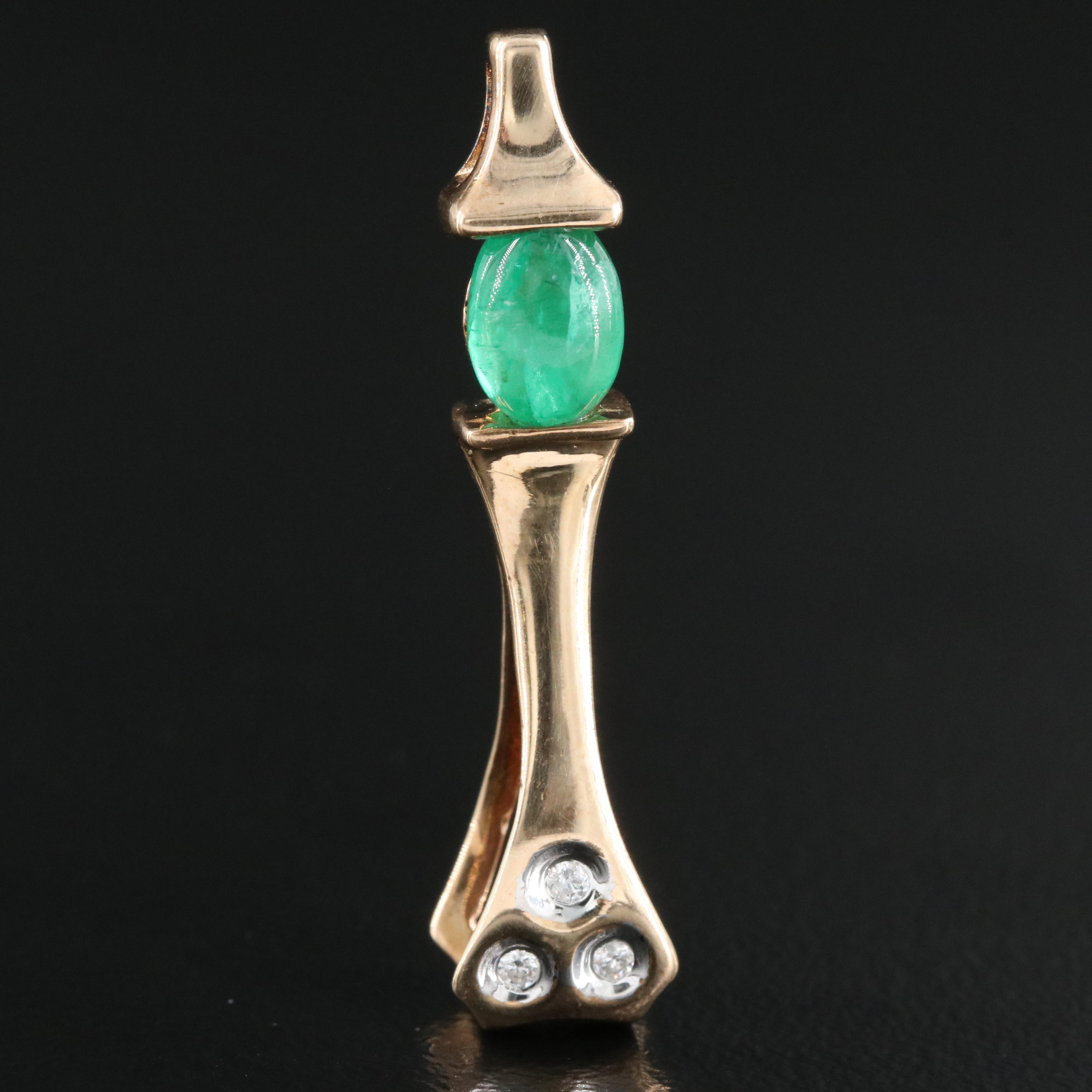 14K 1.00 CT Emerald and Diamond Pendant