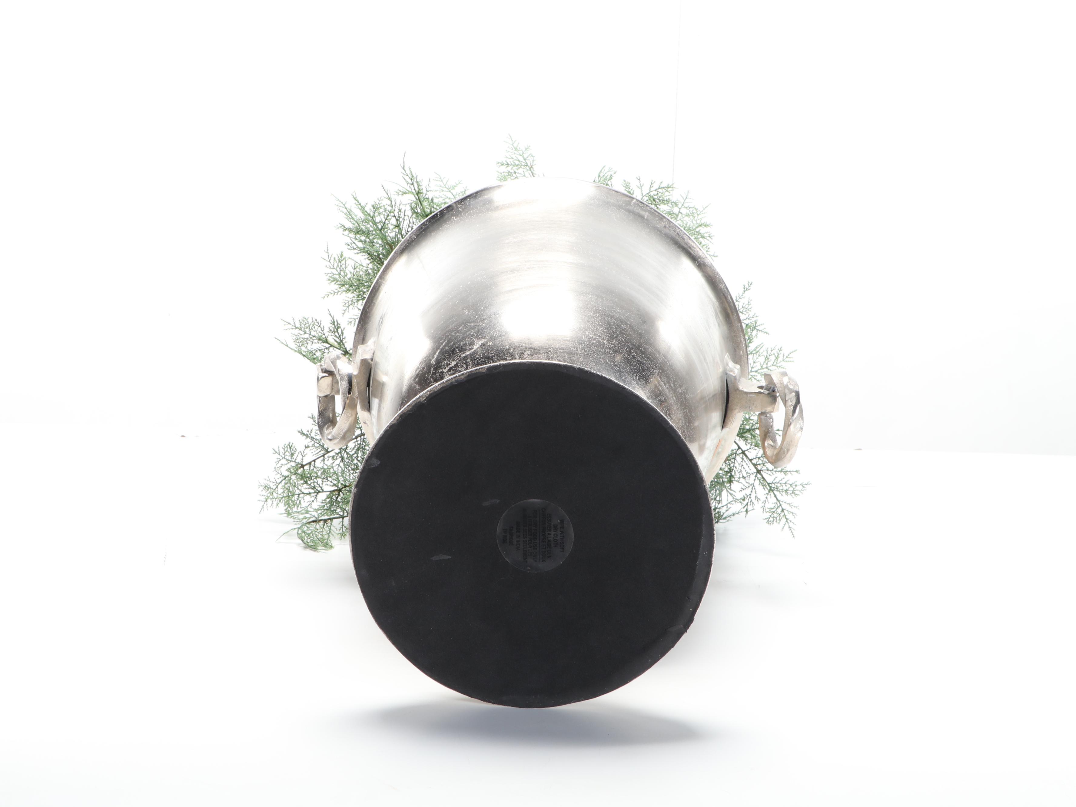 Artificial Juniper Plant in Silver Tone Metal Champagne Bucket Planter