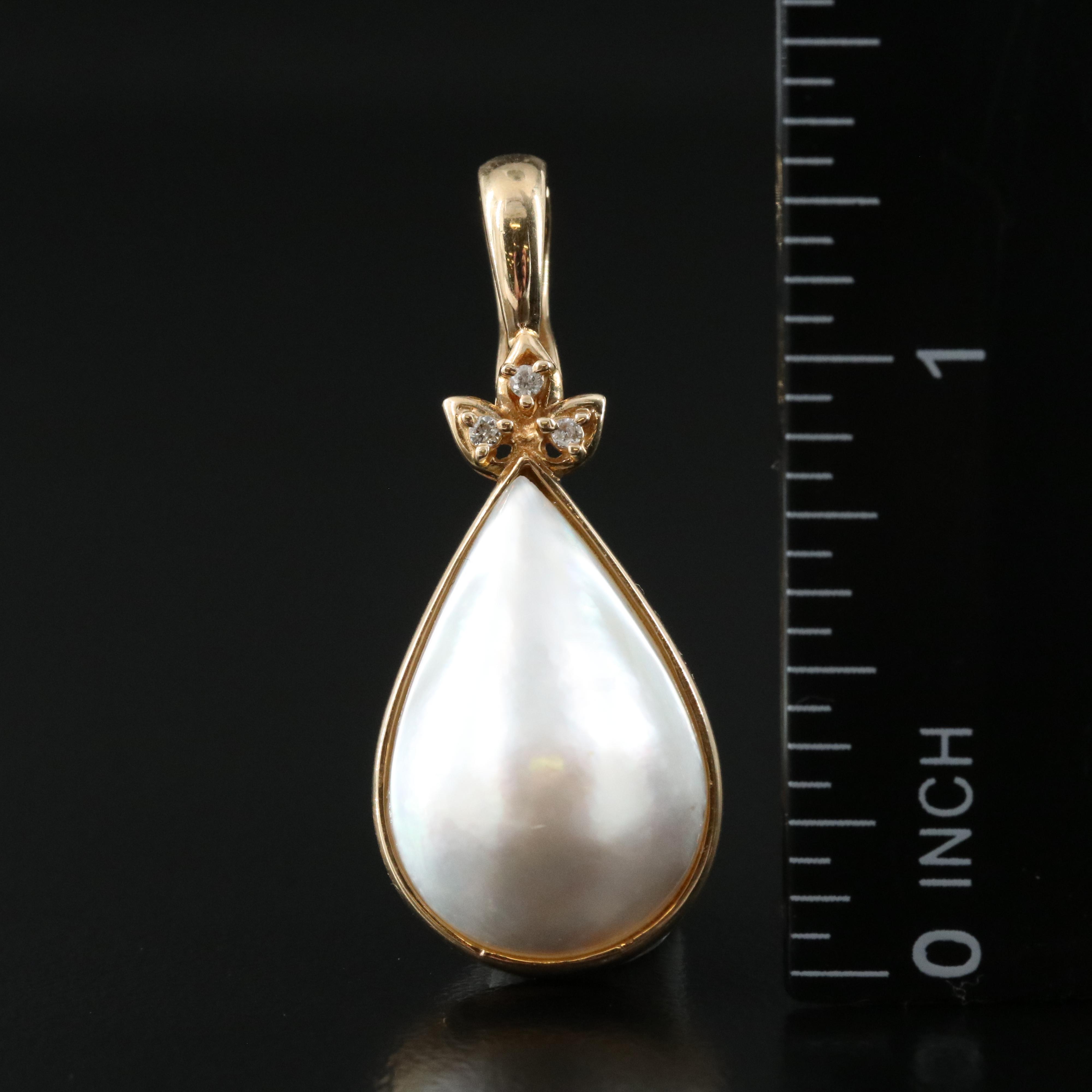 14K 20.00 x 13.00 mm Pearl and Diamond Enhancer Pendant