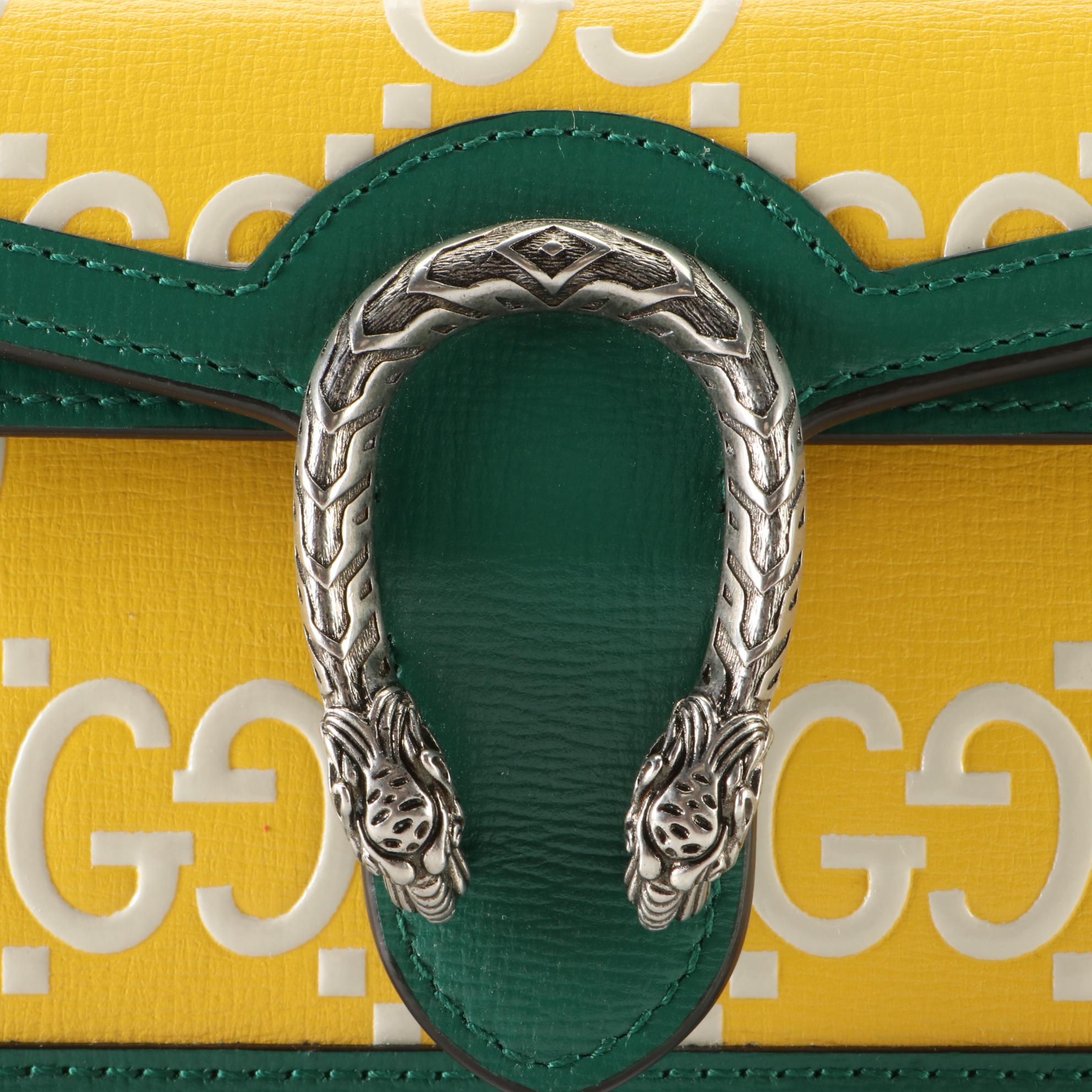 Gucci Dionysus Super Mini Shoulder Bag in Yellow Leather with Green Trim