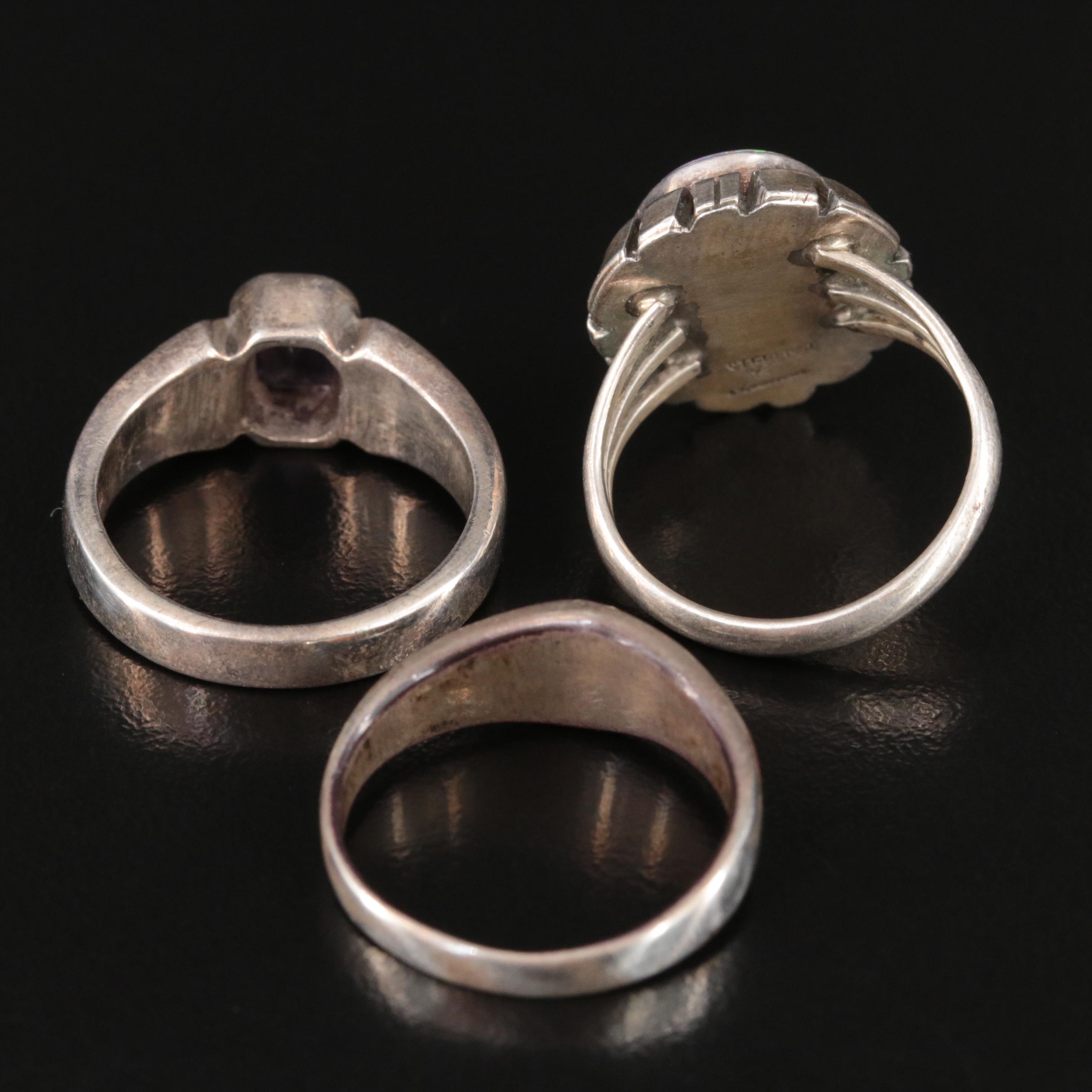 Southwestern Sterling Opal, Amethyst and Coral Rings