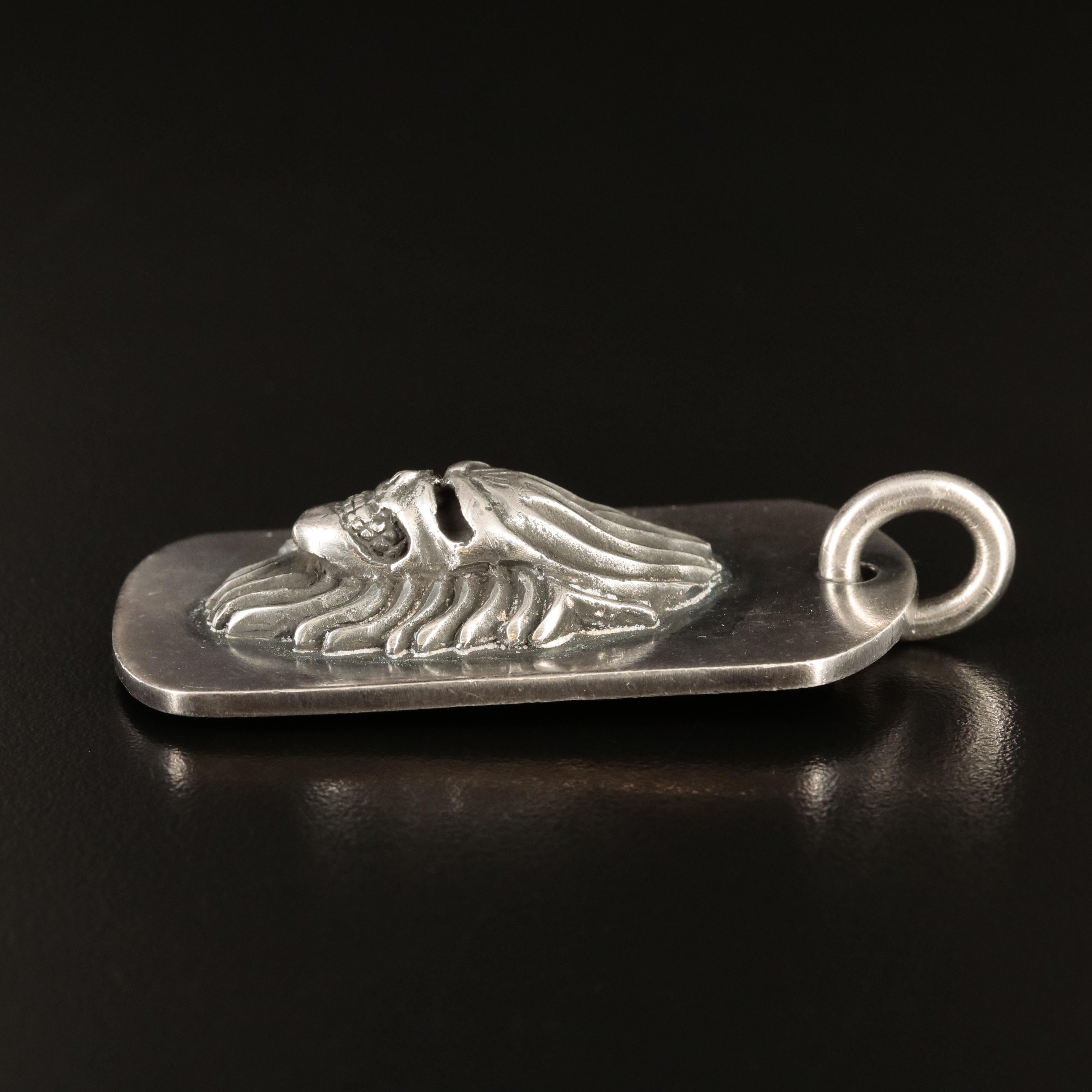 Sterling Flaming Skull Dogtag Pendant