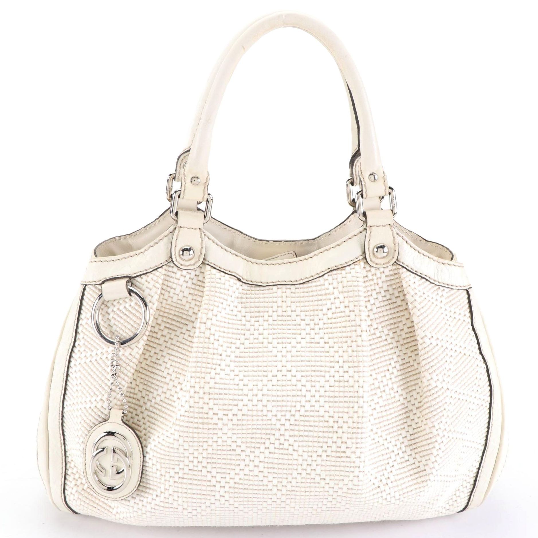 Gucci Sukey Tote in Diamante Woven Raffia with Guccissima Leather Trim
